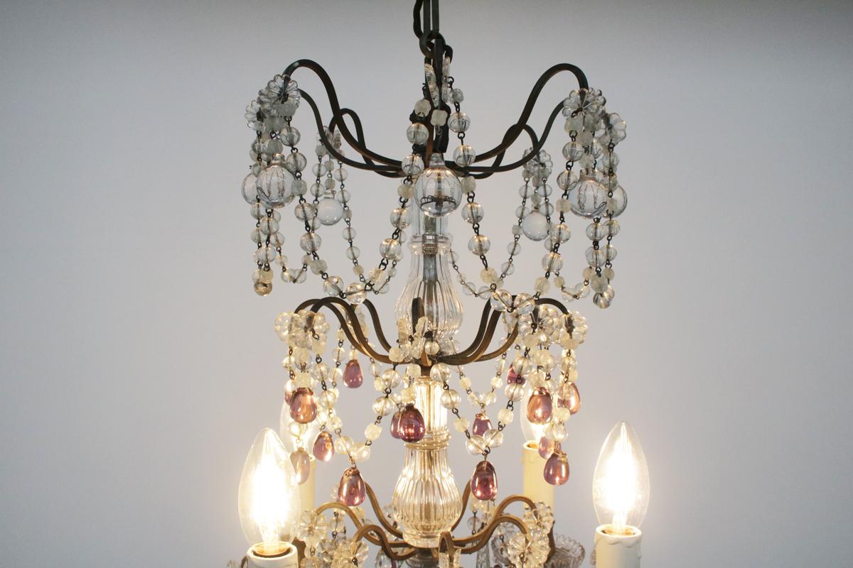 French Brass and Glass Four-Arm Chandelier For Sale 4