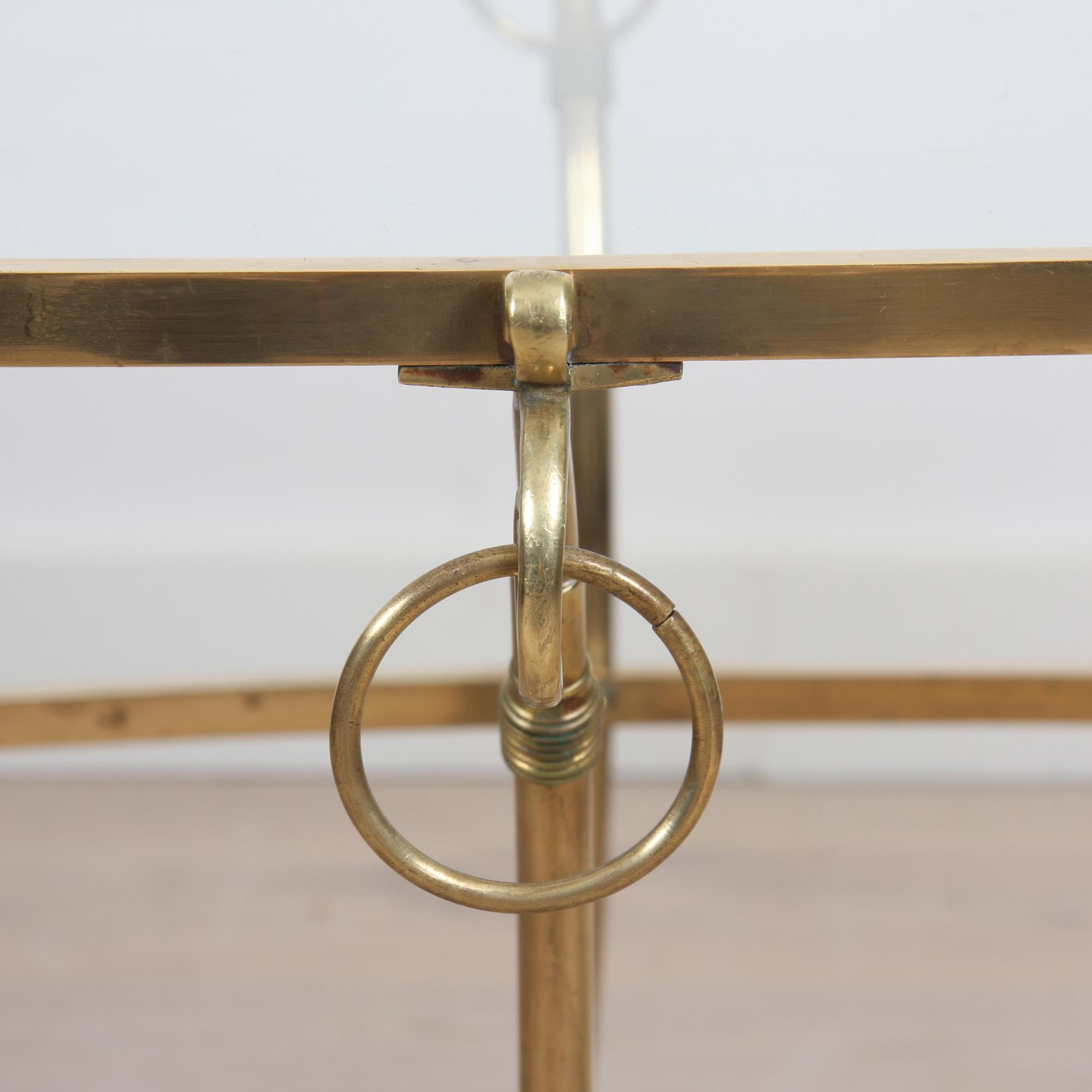 Hollywood Regency French Brass and Glass Hoof Feet Table For Sale