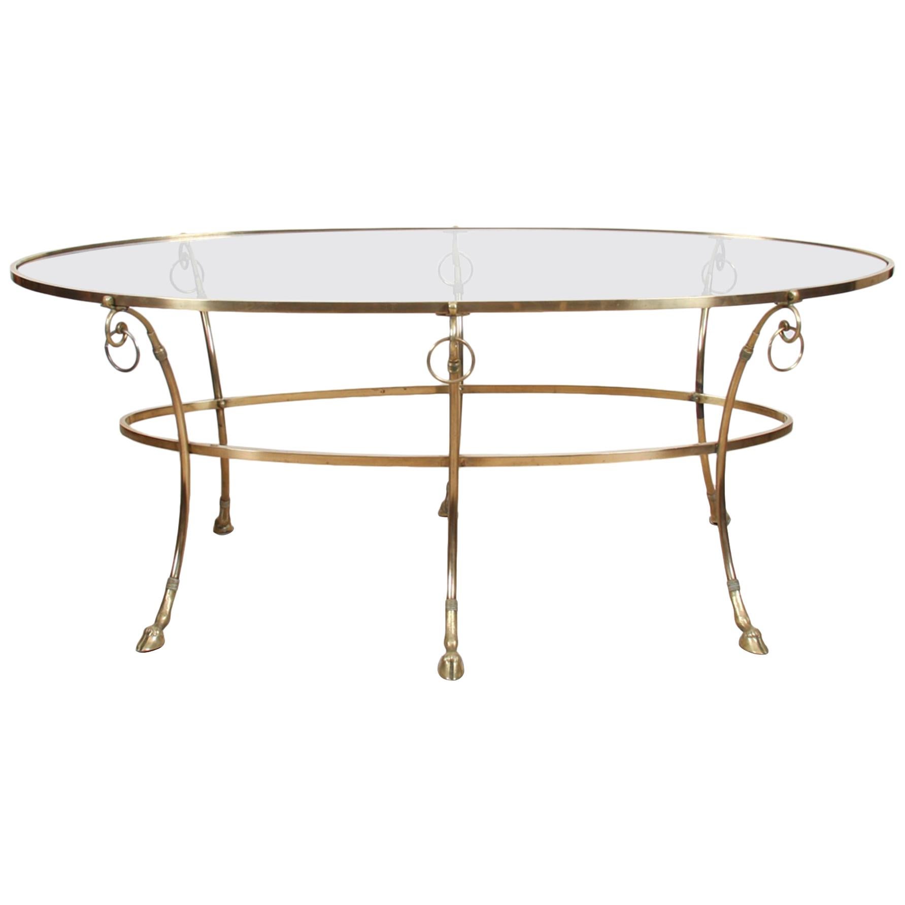 French Brass and Glass Hoof Feet Table For Sale