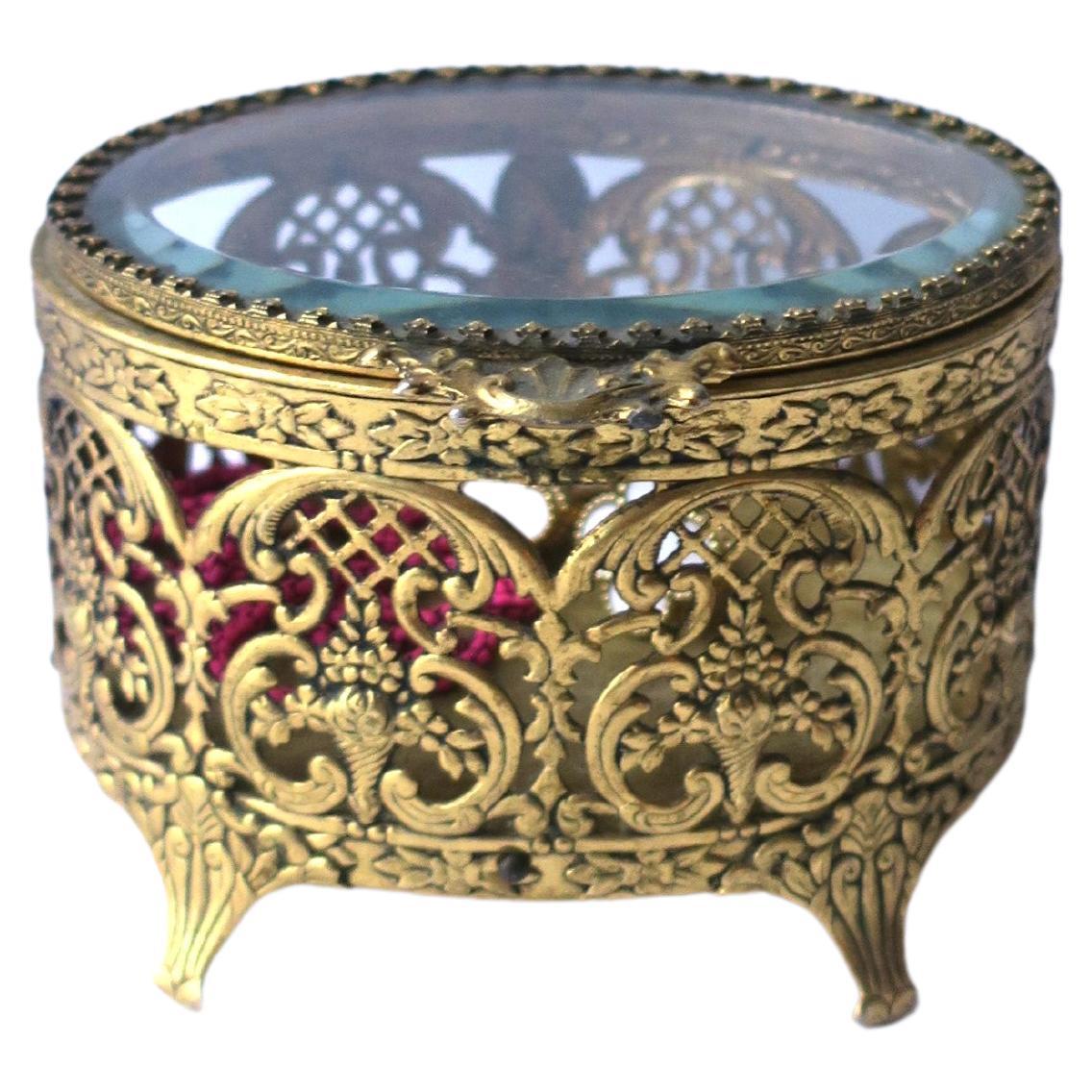French Brass and Glass Jewelry Box For Sale