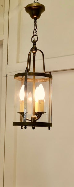French Brass and Glass Lantern Hall Light  A traditional lantern