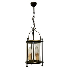 French Brass and Glass Lantern Hall Light  A traditional lantern 