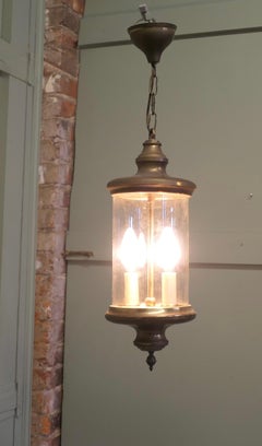 French Brass and Glass Lantern Hall Light A traditional old lantern