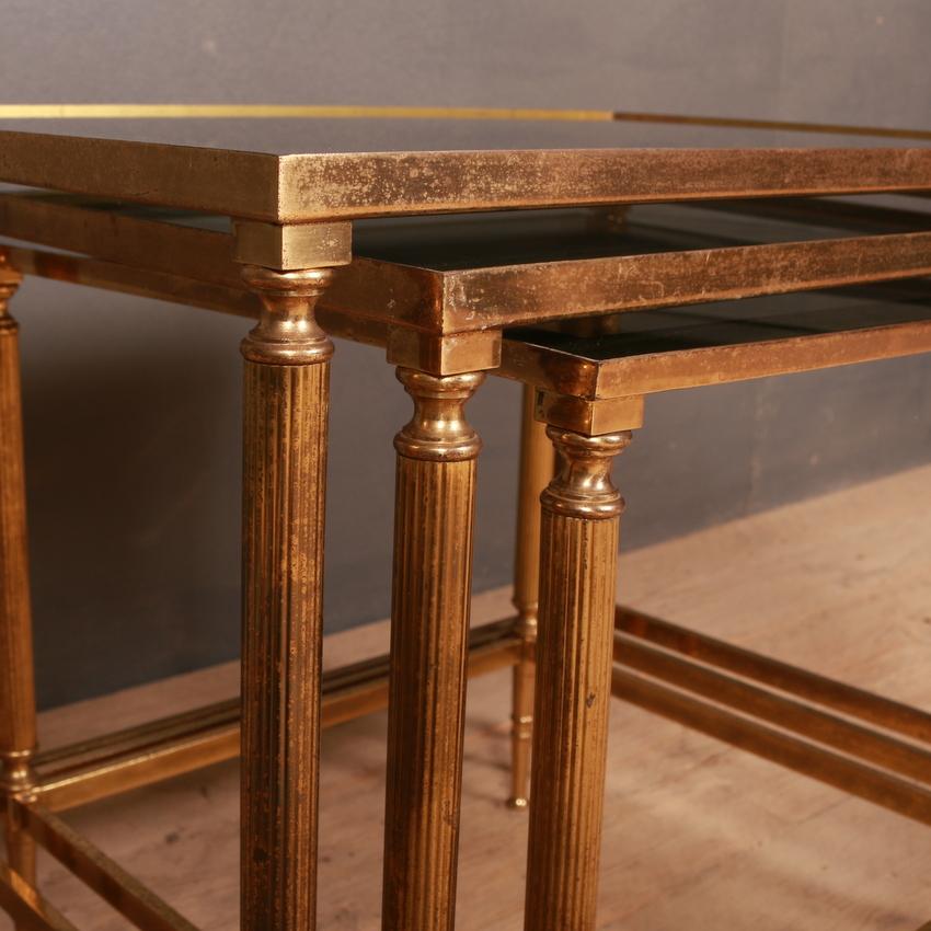 French Brass and Glass Nest of Tables In Good Condition For Sale In Leamington Spa, Warwickshire