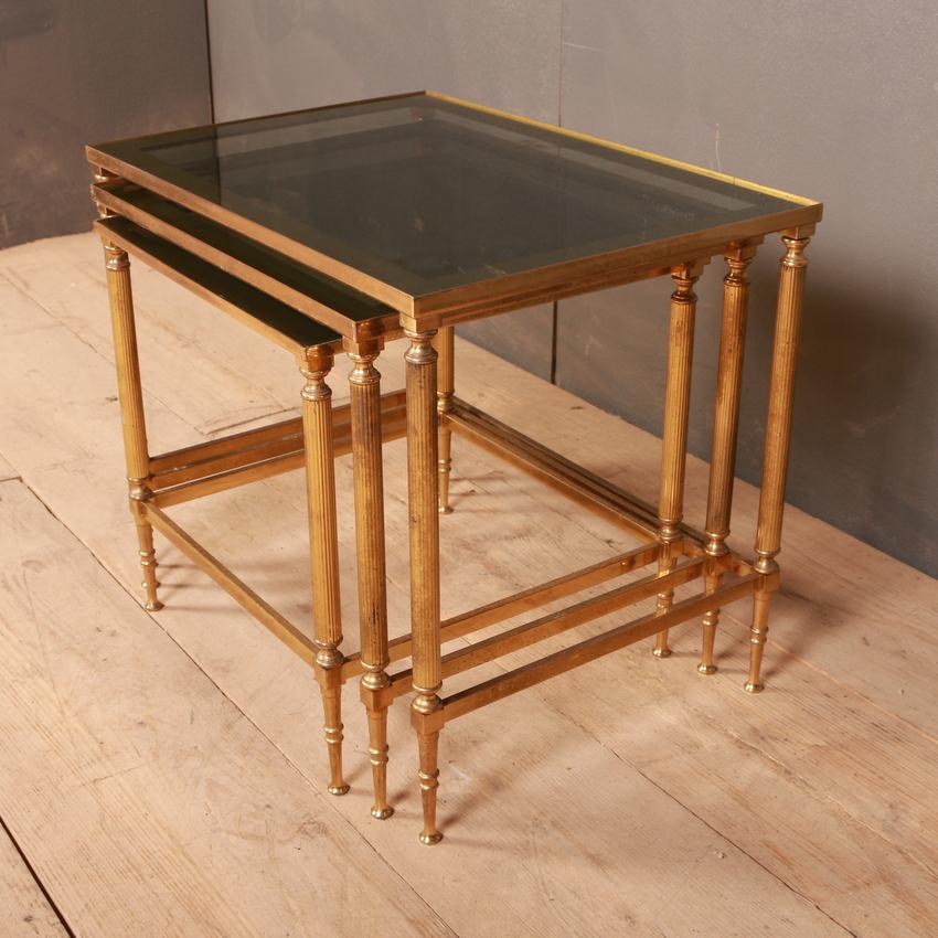 20th Century French Brass and Glass Nest of Tables For Sale