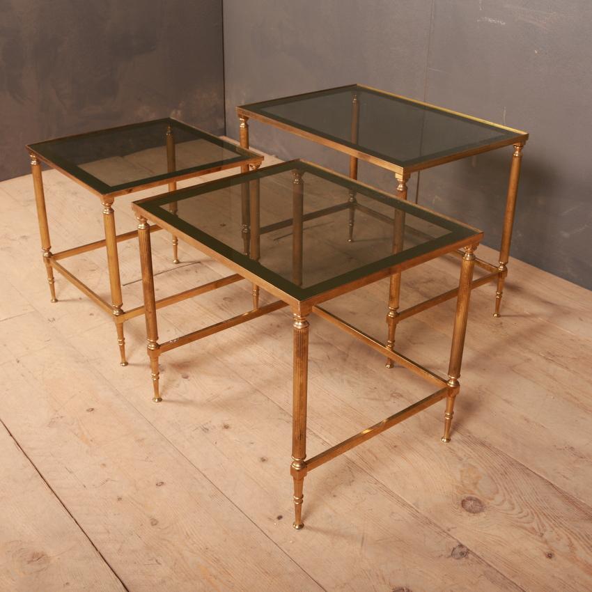 French Brass and Glass Nest of Tables For Sale 1