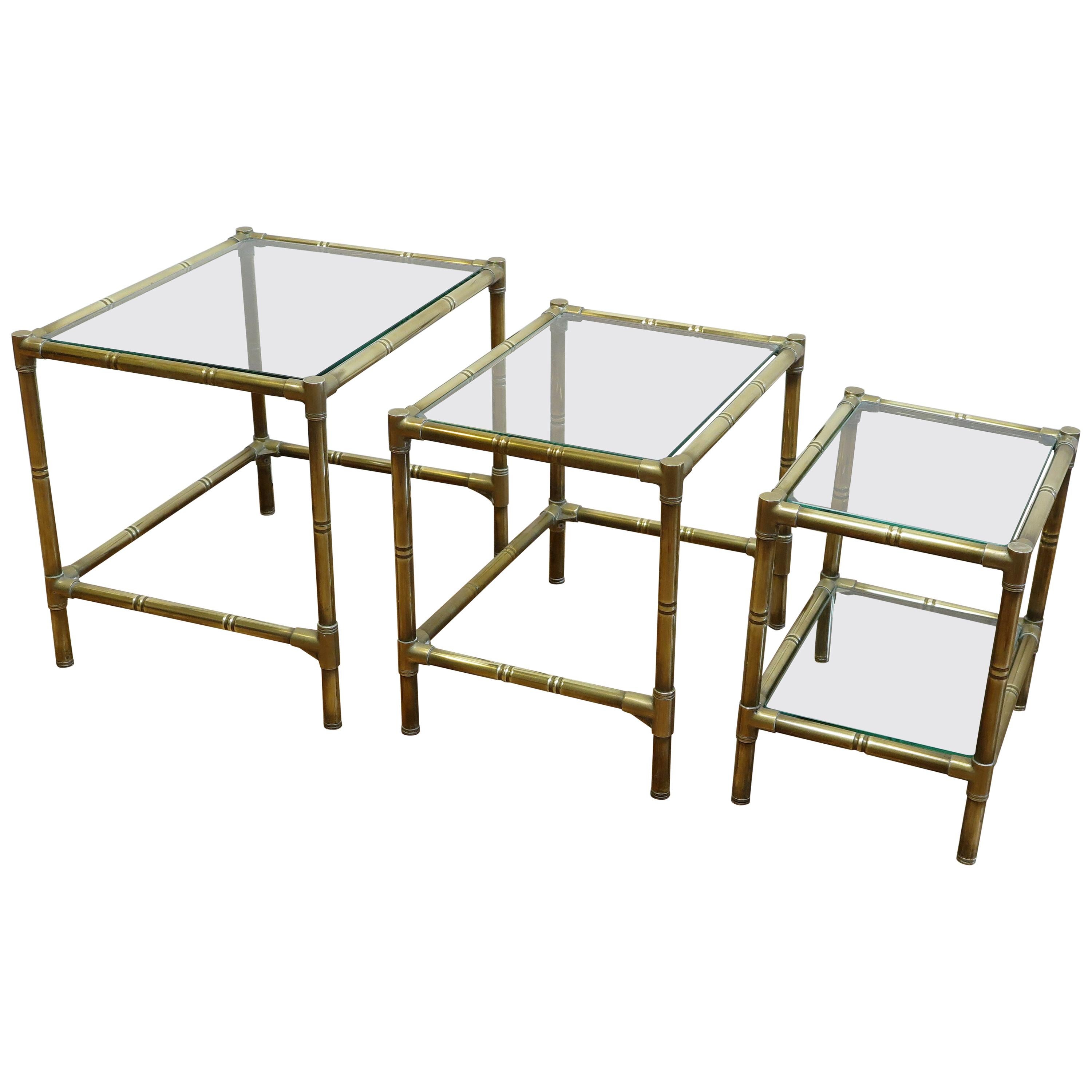 French Brass and Glass Nesting Tables