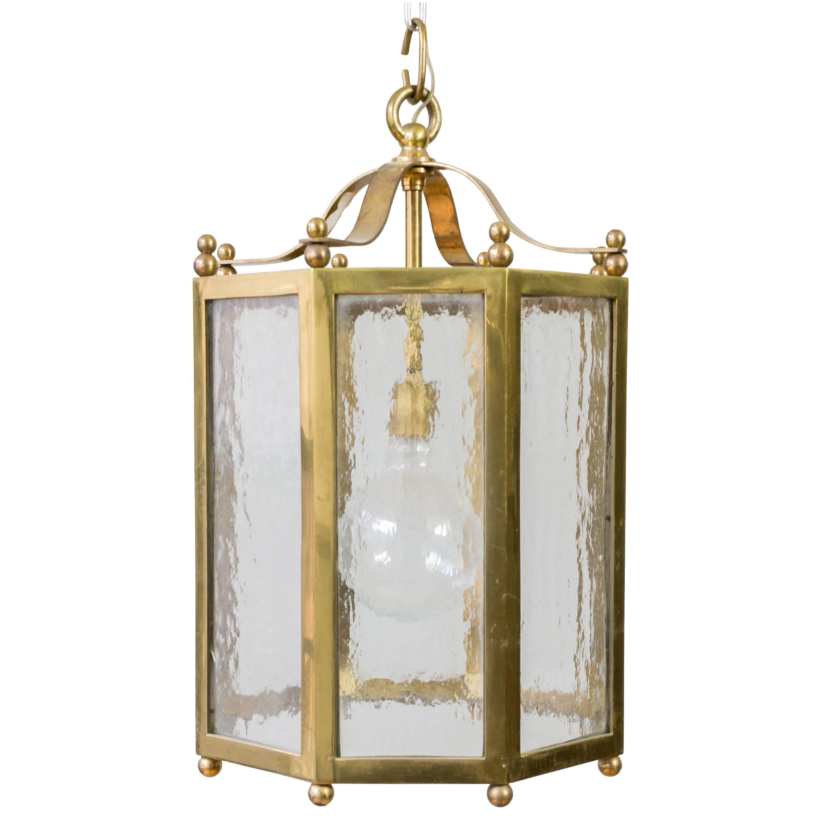 French Brass and Glass Octagonal Lantern For Sale