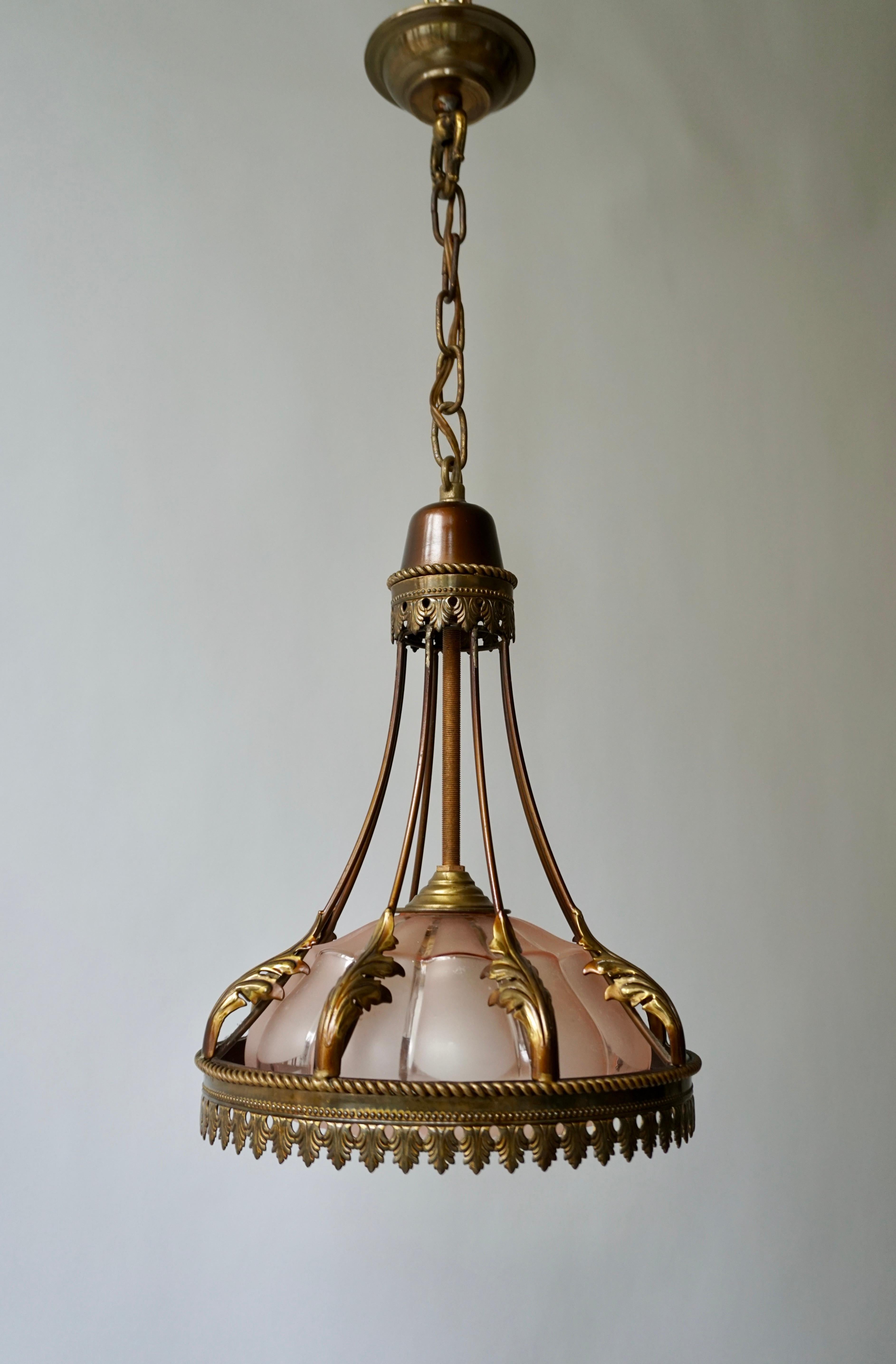 20th Century French Brass and Glass Pendant, circa 1950s For Sale