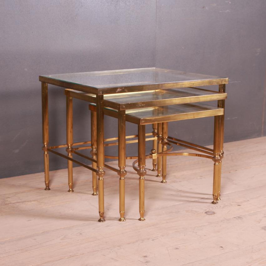 Hollywood Regency French Brass and Glass Tables For Sale