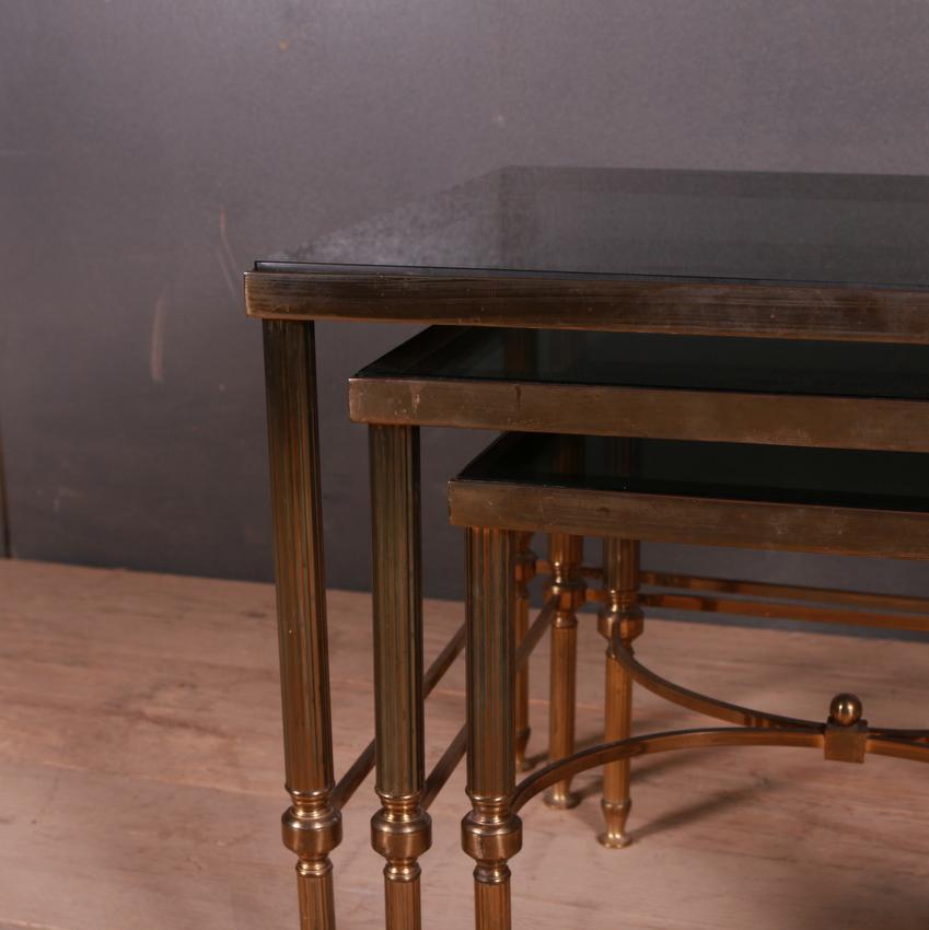 Hollywood Regency French Brass and Glass Tables For Sale