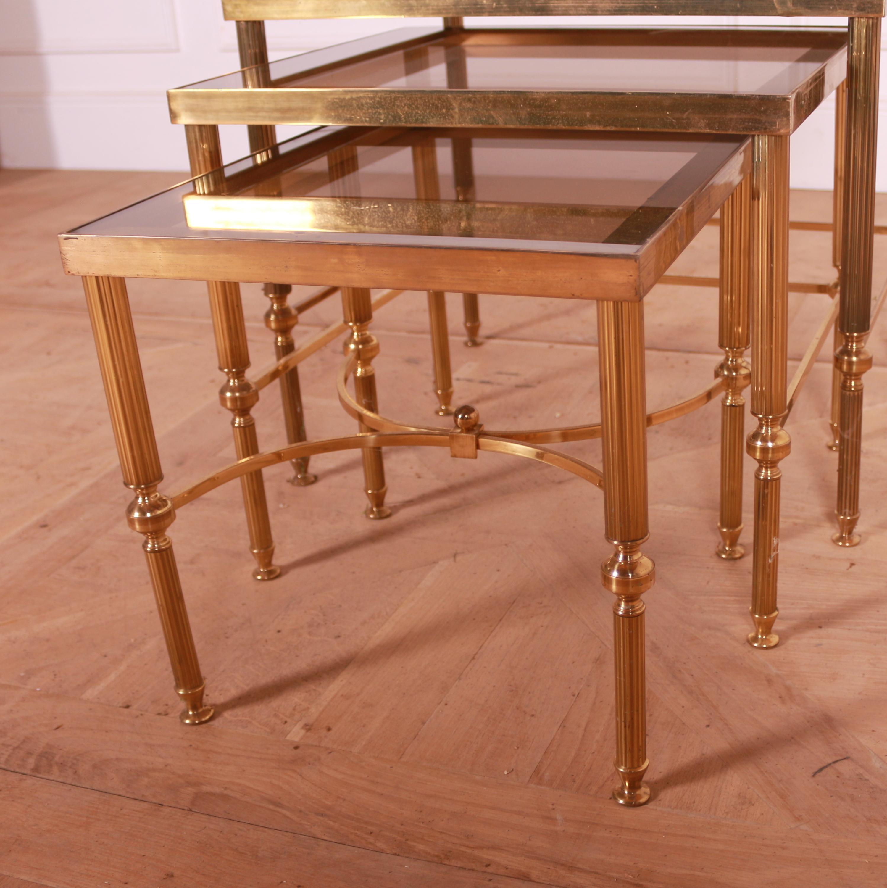 20th Century French Brass and Glass Tables For Sale