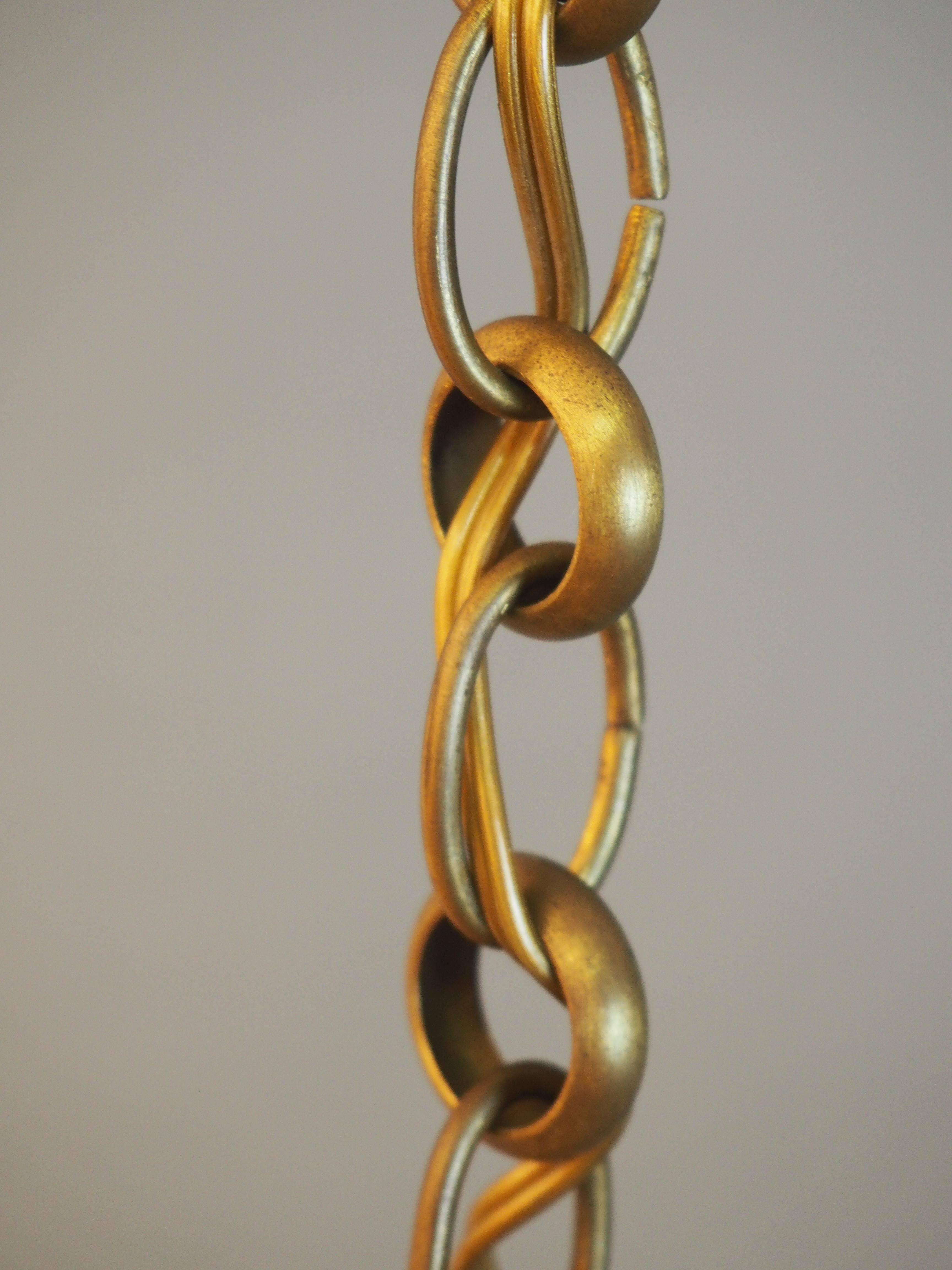 Pendentif à trois lumières en laiton et verre français:: lanterne cylindrique:: circa 1960s en vente 2