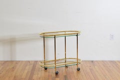 French Brass and Glass Two-Tier Disco Rectangular Bar Cart, Mid-20th Century