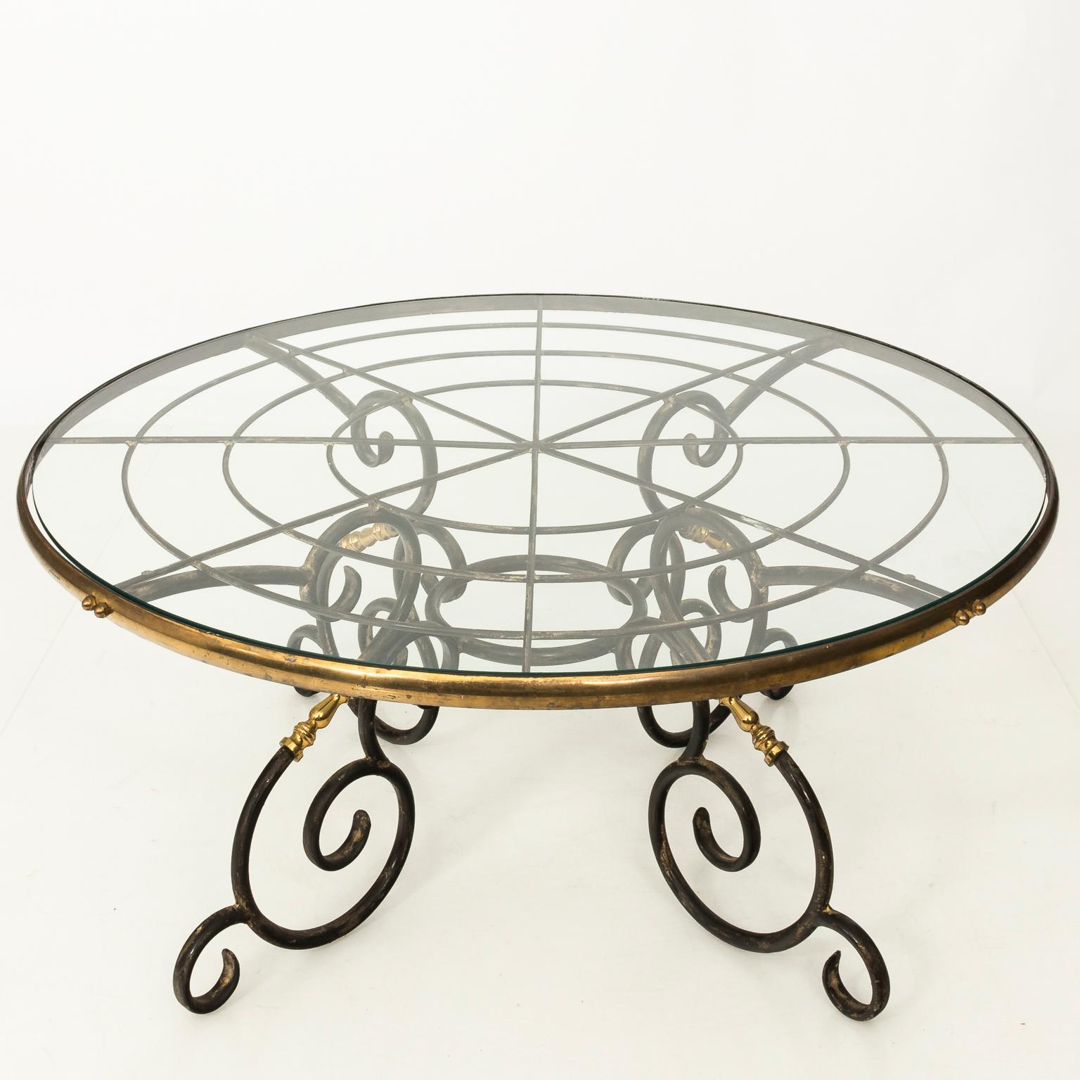 French Brass and Iron Center Table, circa 1970s 9
