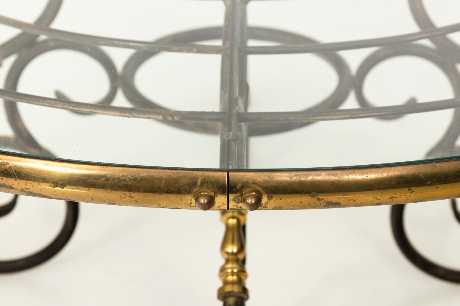 French Brass and Iron Center Table, circa 1970s In Good Condition In Stamford, CT