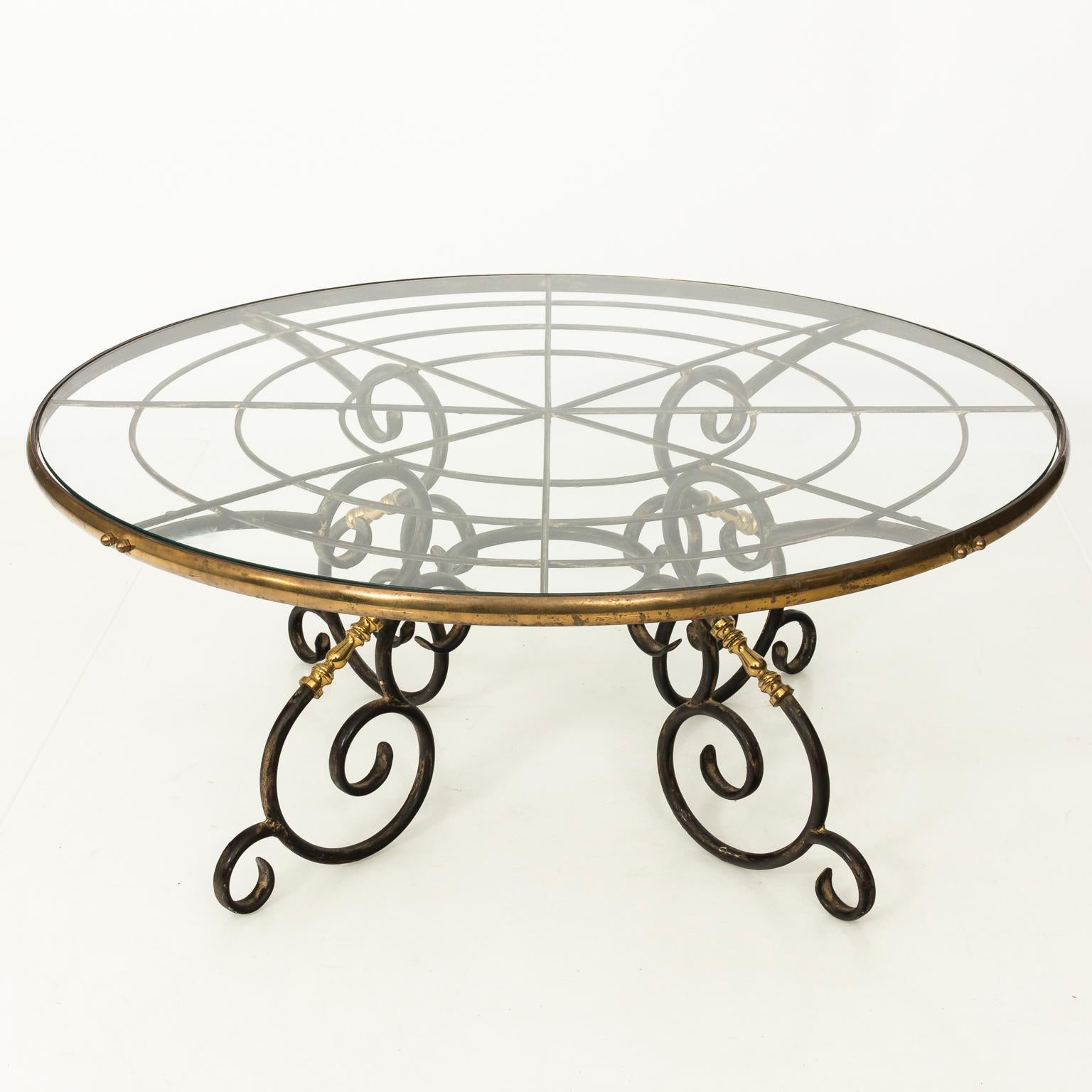 French Brass and Iron Center Table, circa 1970s 1