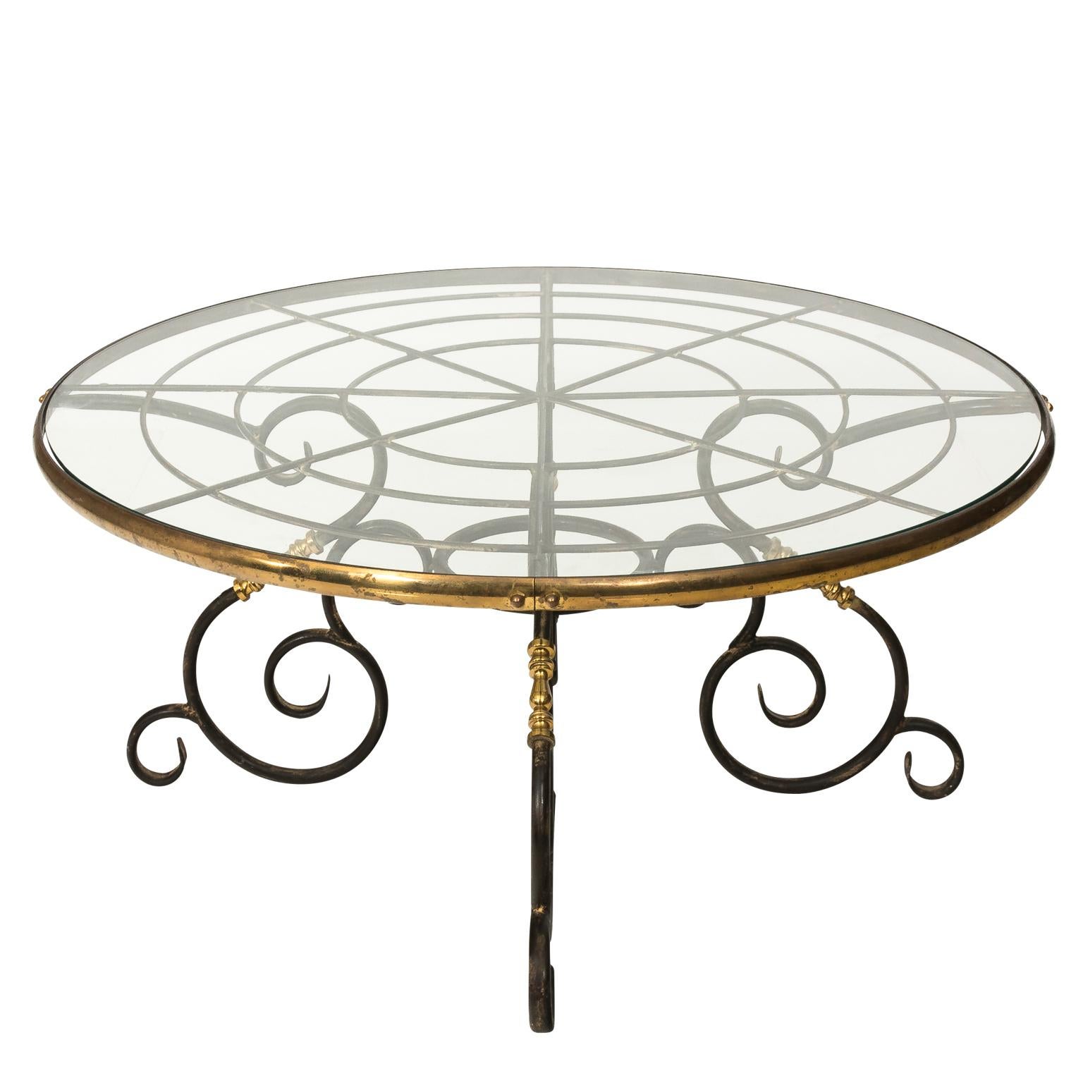 French Brass and Iron Center Table, circa 1970s