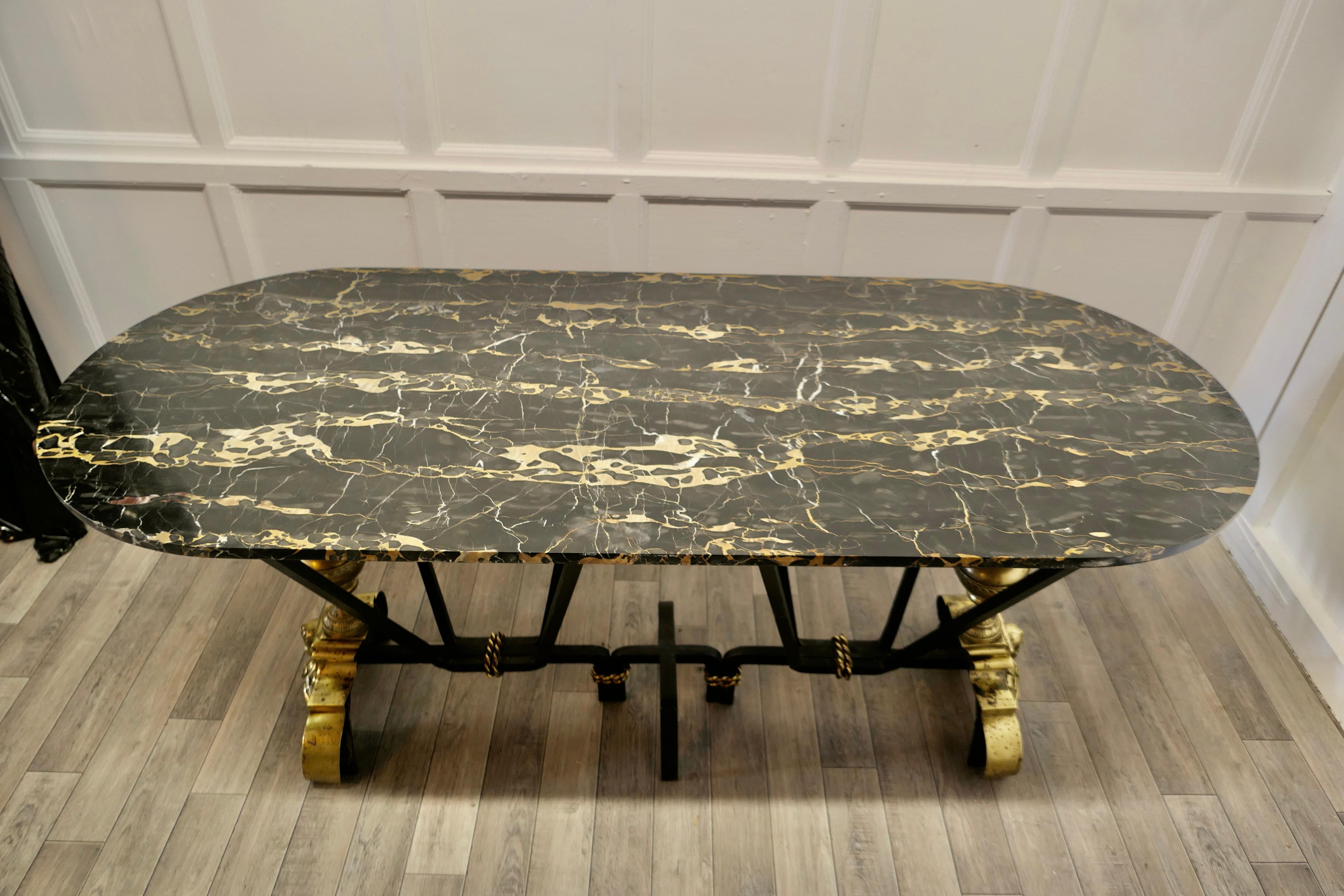 French Brass and Iron Marble Top Centre Table For Sale 5