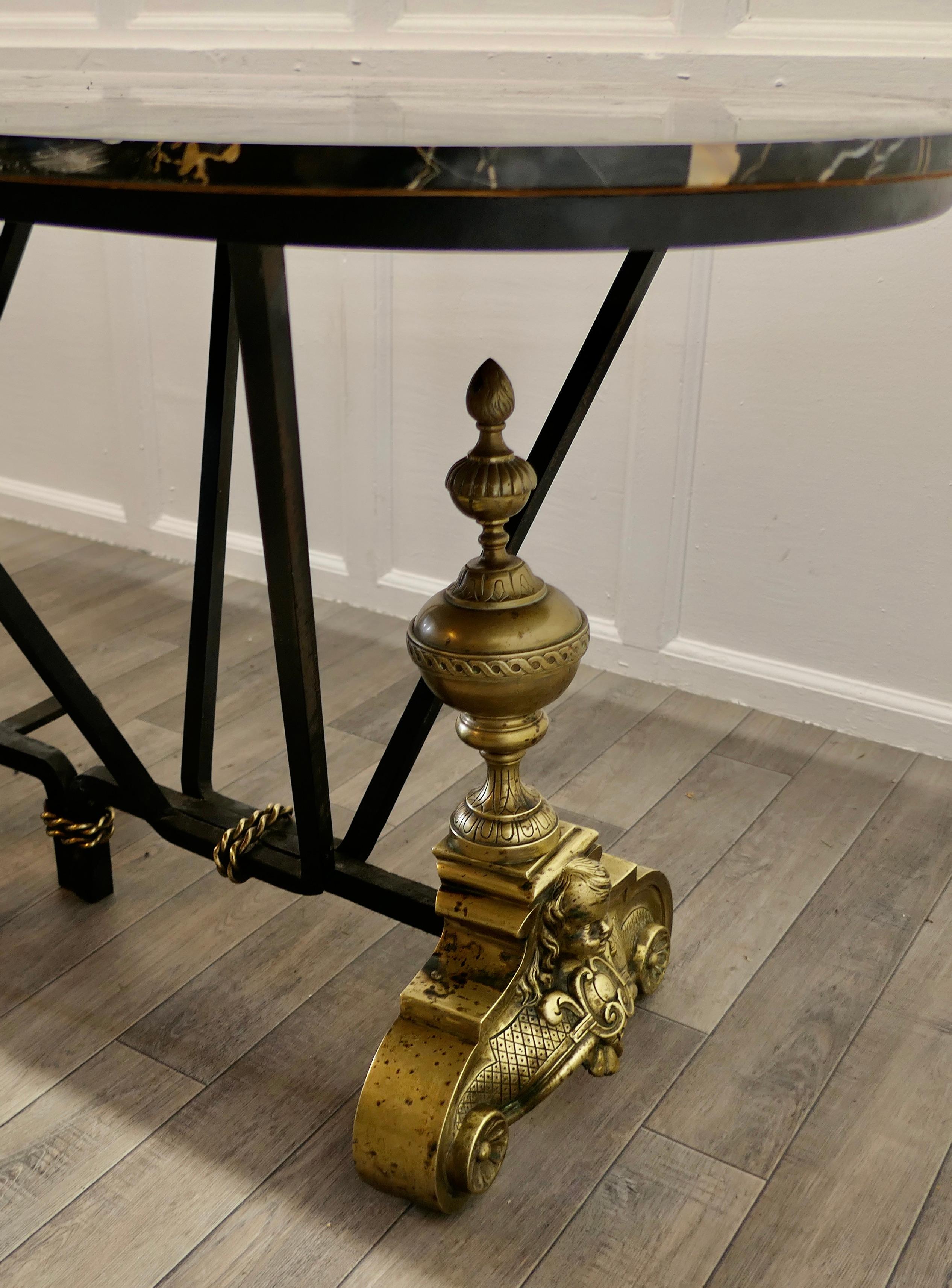 French Brass and Iron Marble Top Centre Table For Sale 6