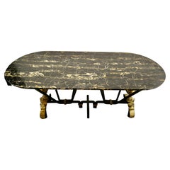 French Brass and Iron Centre Table with Black Marble Top, 1960