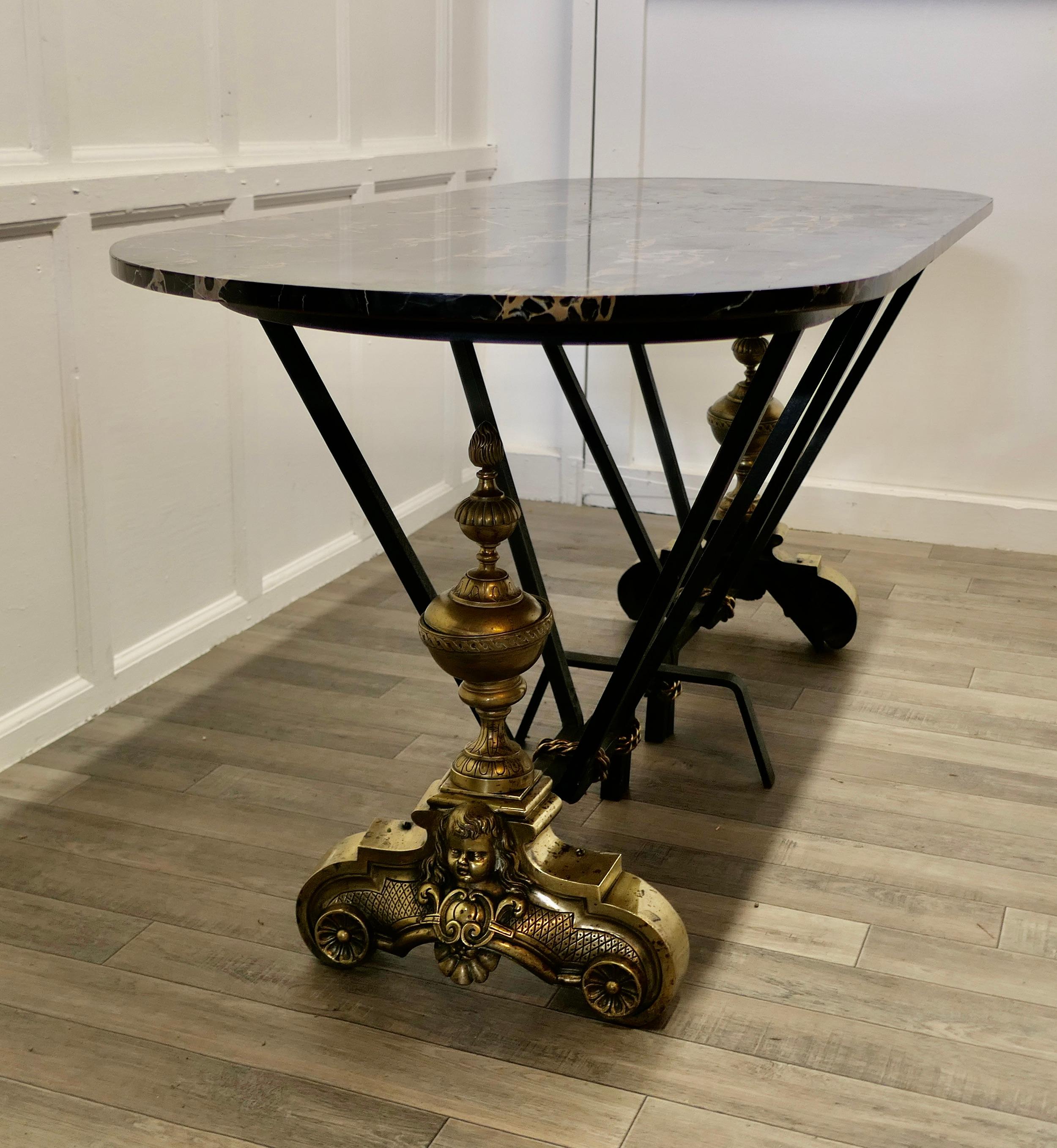 French Brass and Iron Marble Top Centre Table In Good Condition For Sale In Chillerton, Isle of Wight