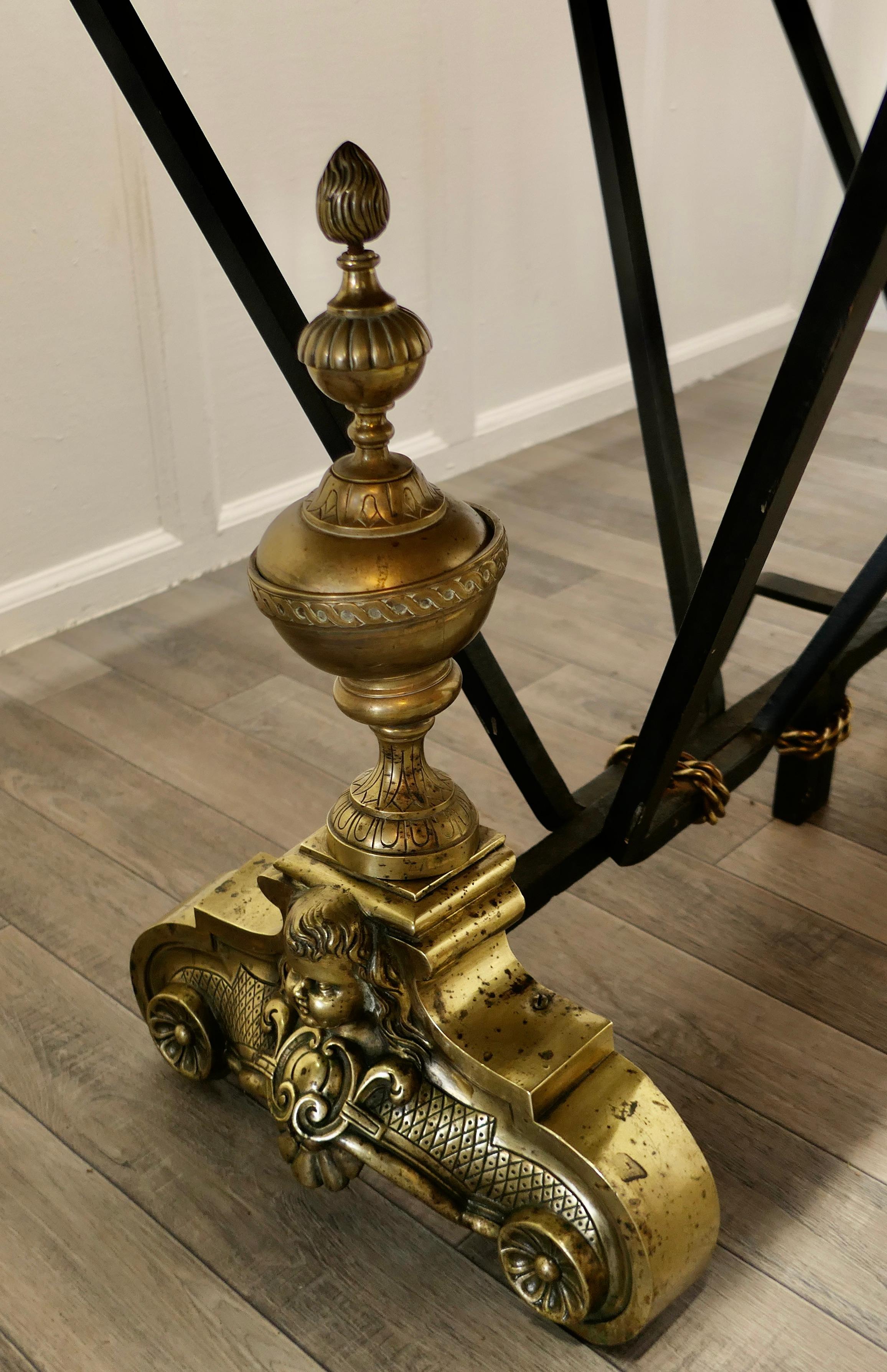 French Brass and Iron Marble Top Centre Table For Sale 2