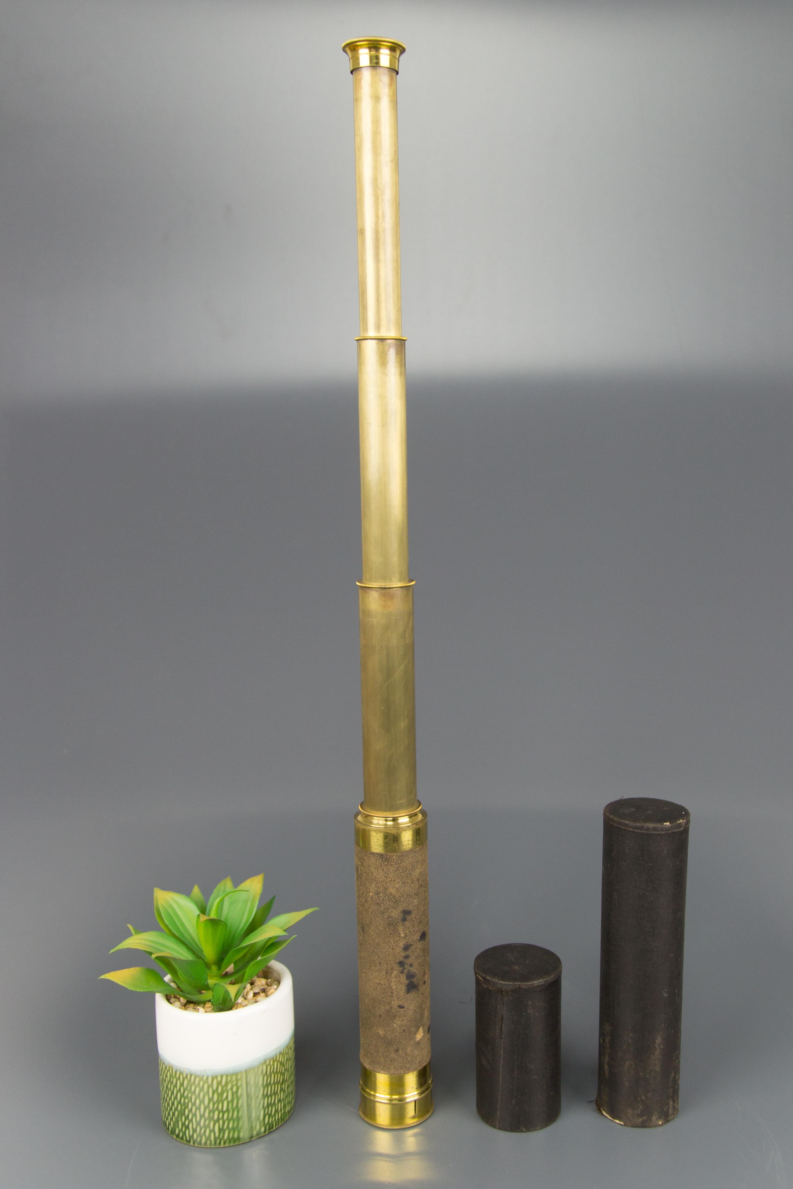 French Brass and Leather Three Draw Telescope, Late 19th Century For Sale 11