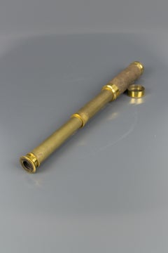 French Brass and Leather Three Draw Telescope, Late 19th Century