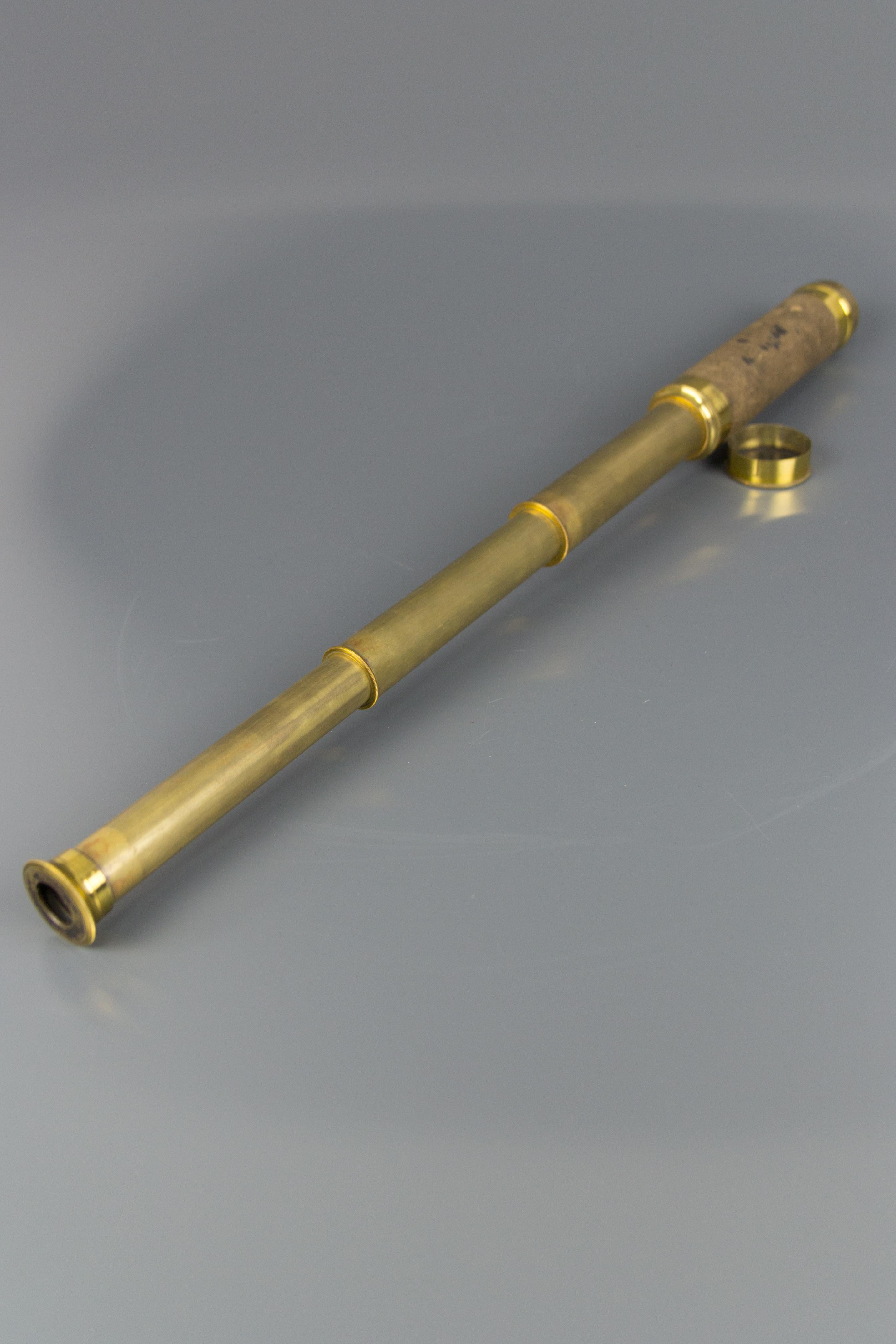 French Brass and Leather Three Draw Telescope, Late 19th Century For Sale 17