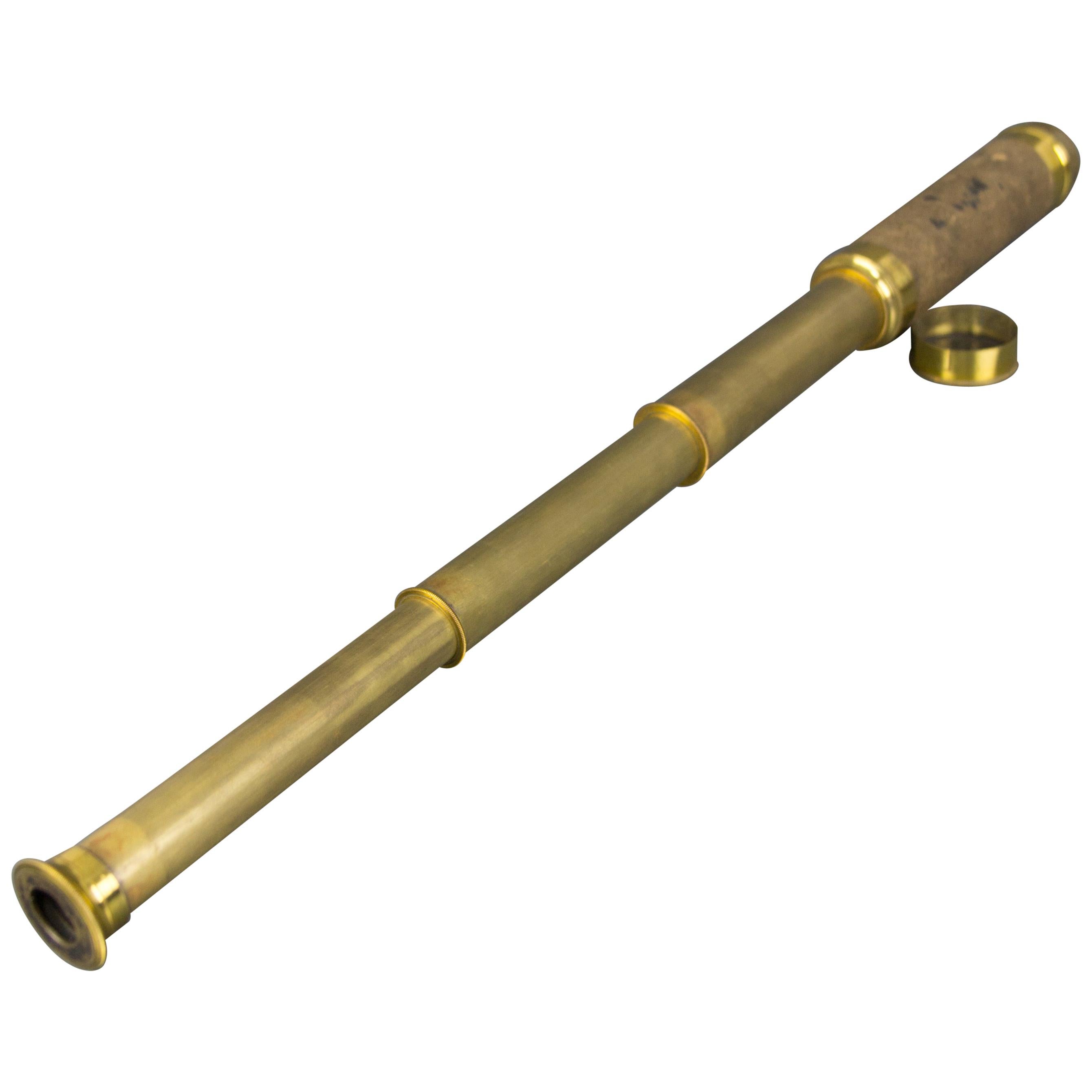 French Brass and Leather Three Draw Telescope, Late 19th Century For Sale