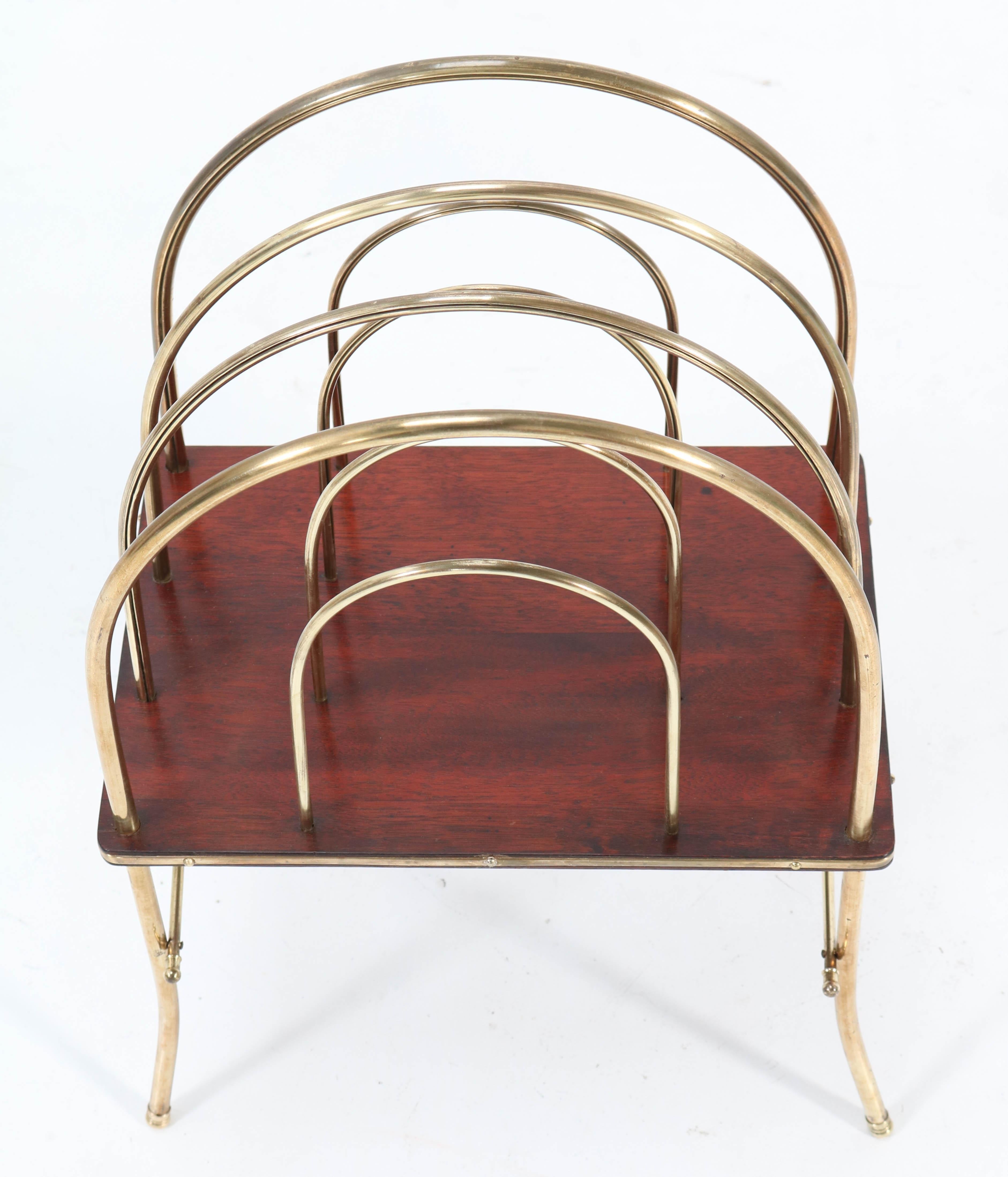 French Brass and Mahogany Art Nouveau Magazine Rack, 1900s For Sale 6