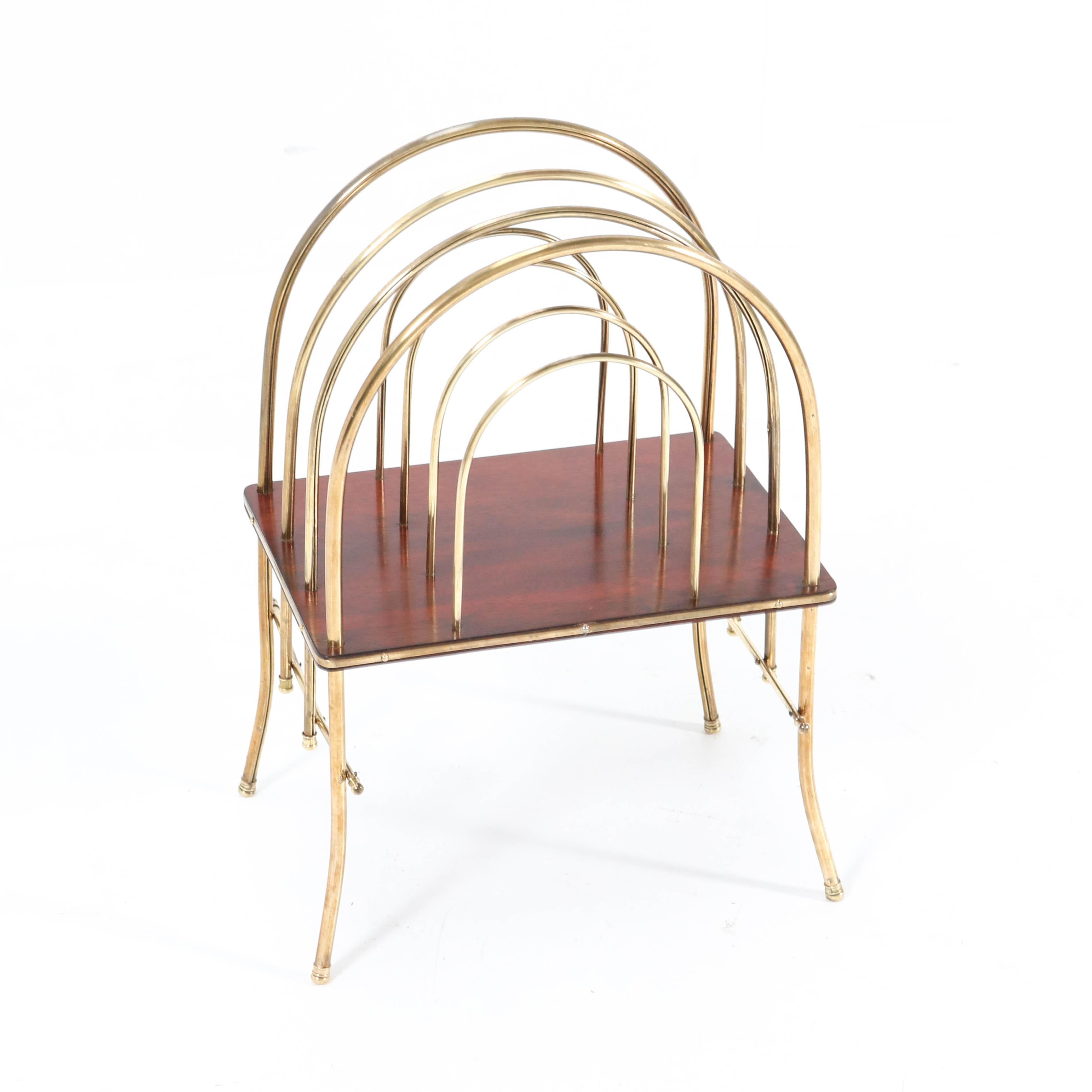 French Brass and Mahogany Art Nouveau Magazine Rack, 1900s In Good Condition For Sale In Amsterdam, NL