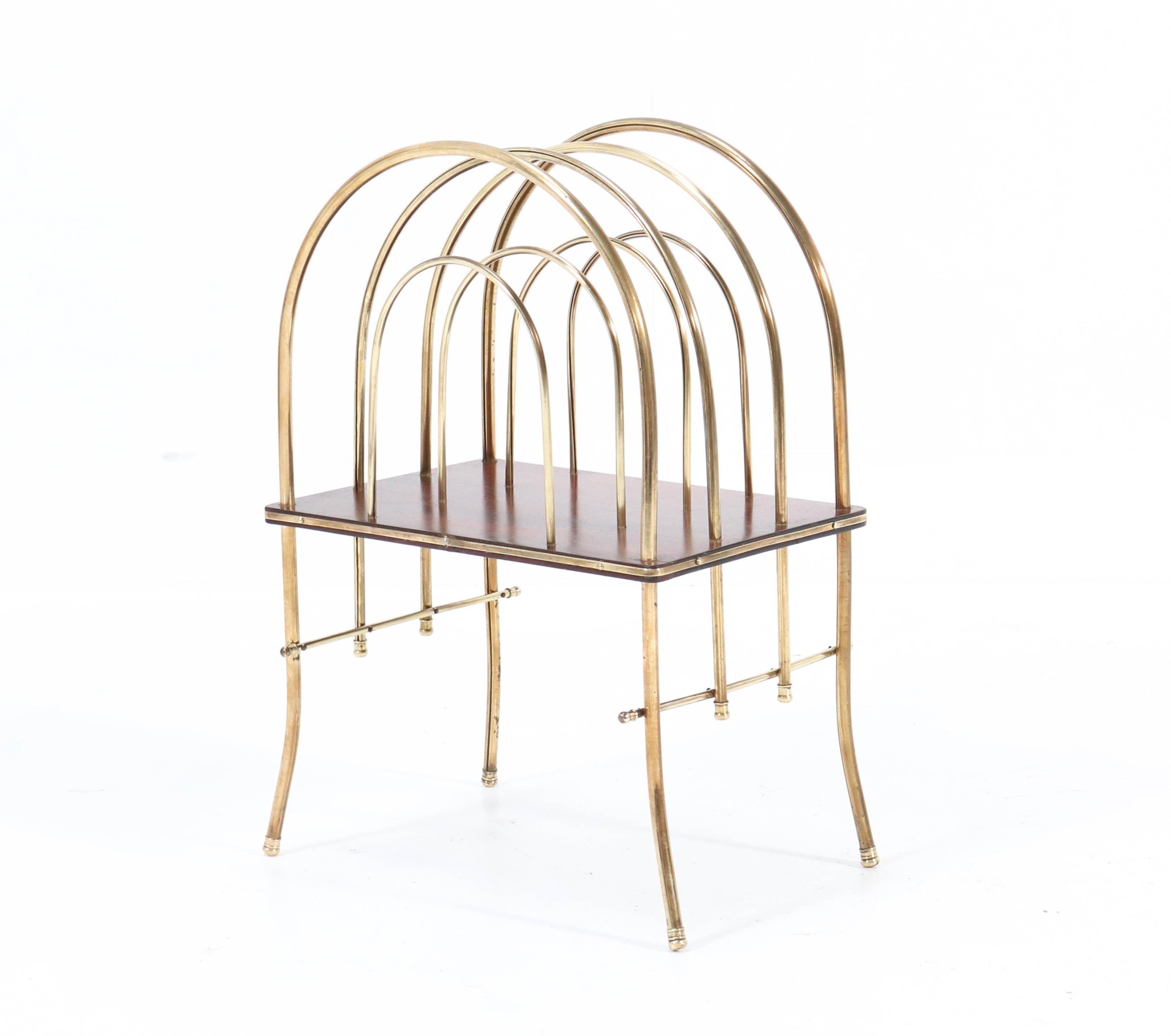 French Brass and Mahogany Art Nouveau Magazine Rack, 1900s For Sale 1