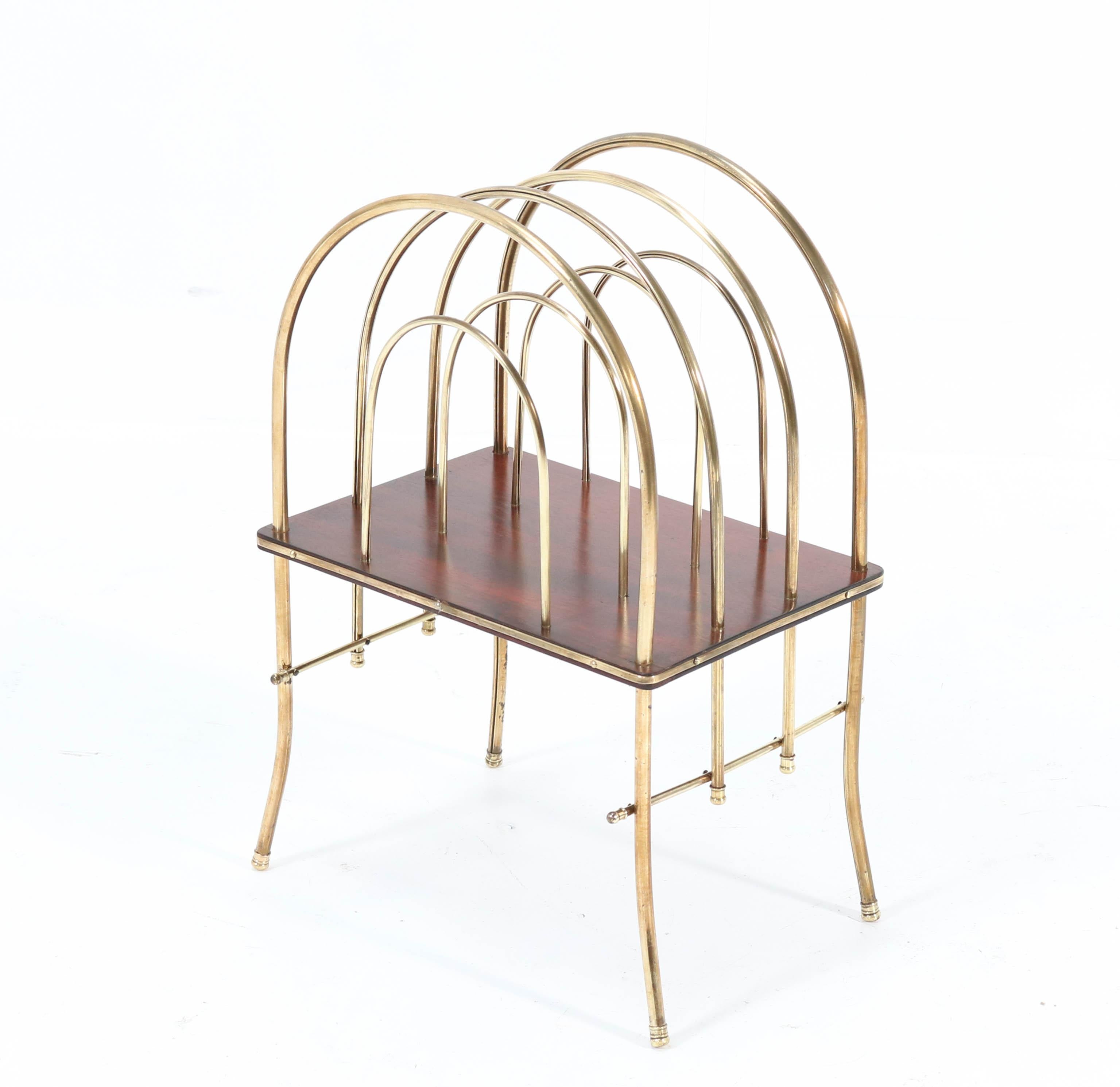 French Brass and Mahogany Art Nouveau Magazine Rack, 1900s For Sale 2