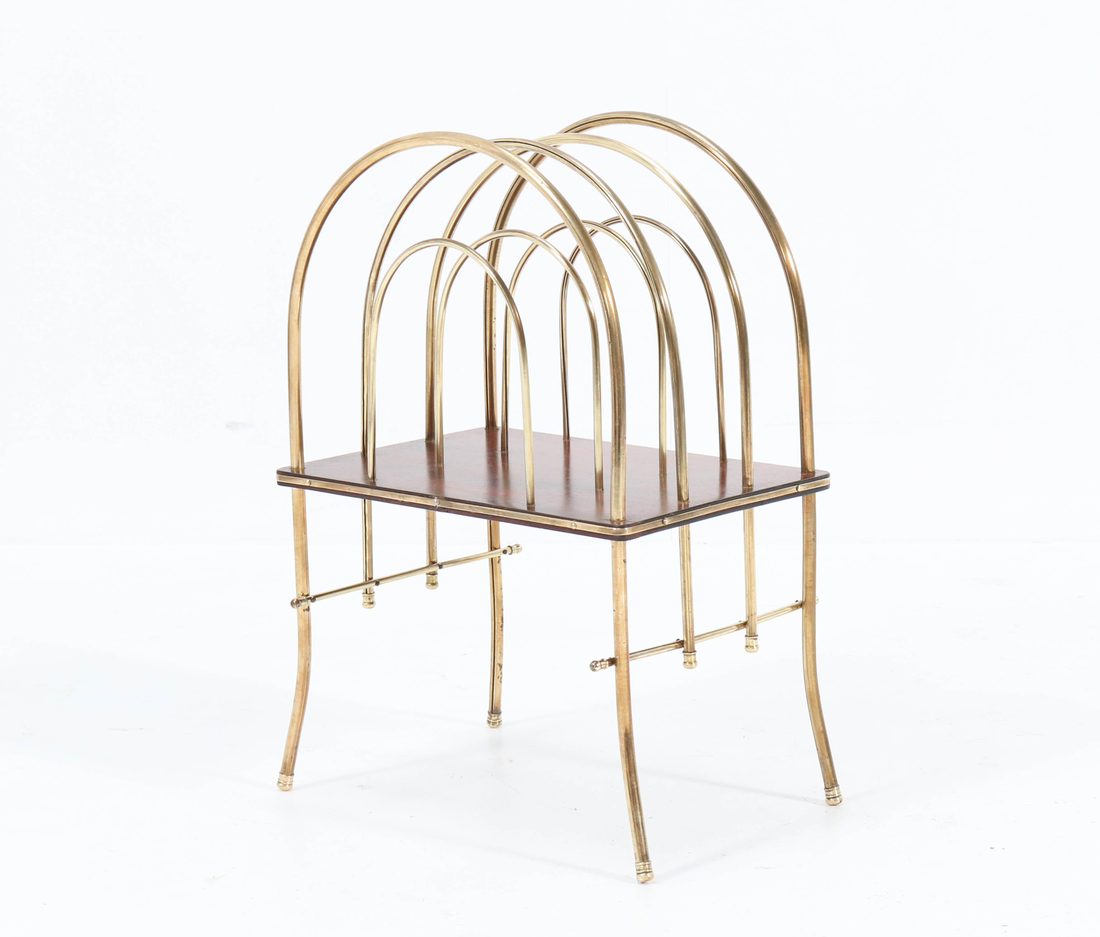 French Brass and Mahogany Art Nouveau Magazine Rack, 1900s For Sale 3