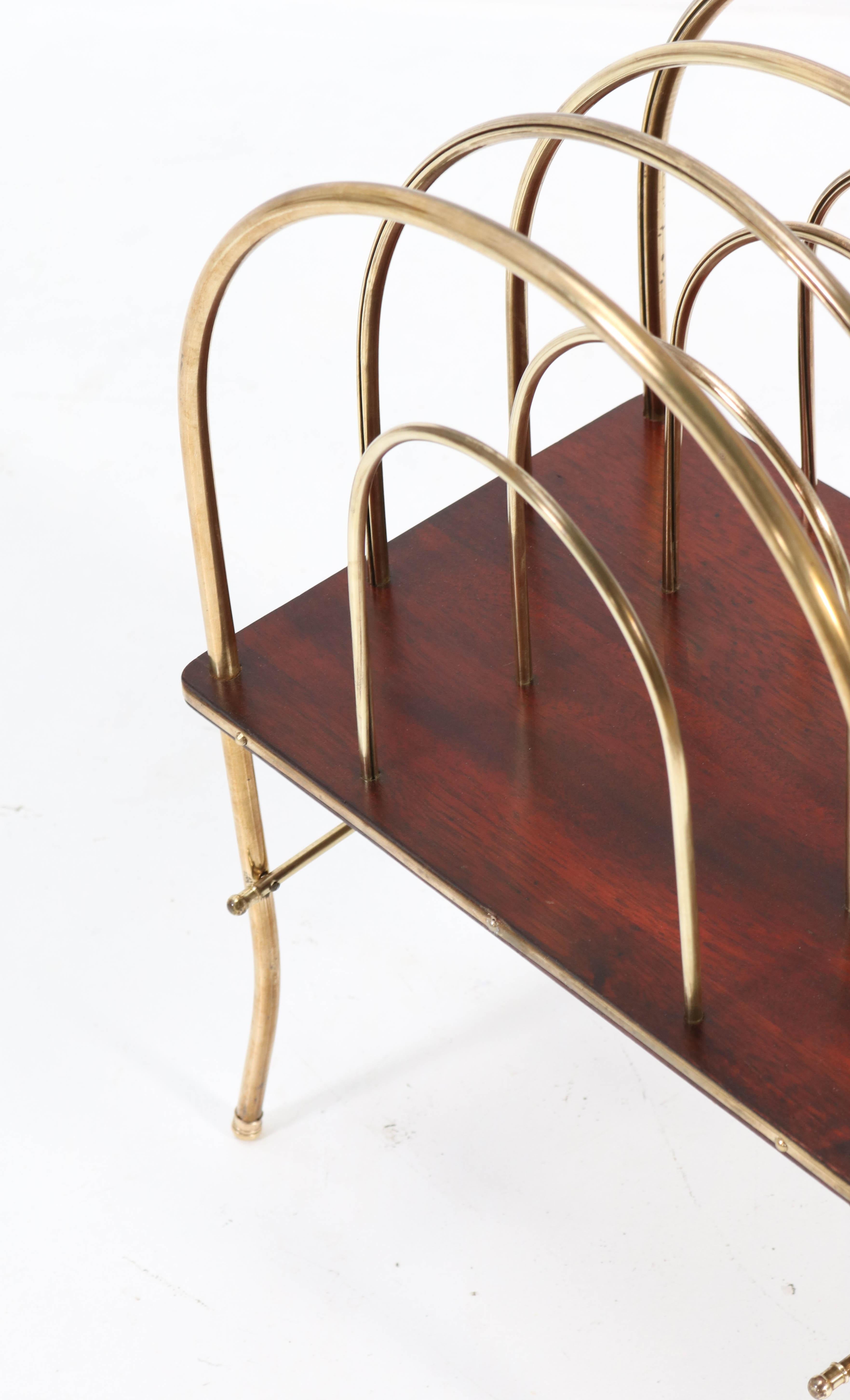 French Brass and Mahogany Art Nouveau Magazine Rack, 1900s For Sale 4