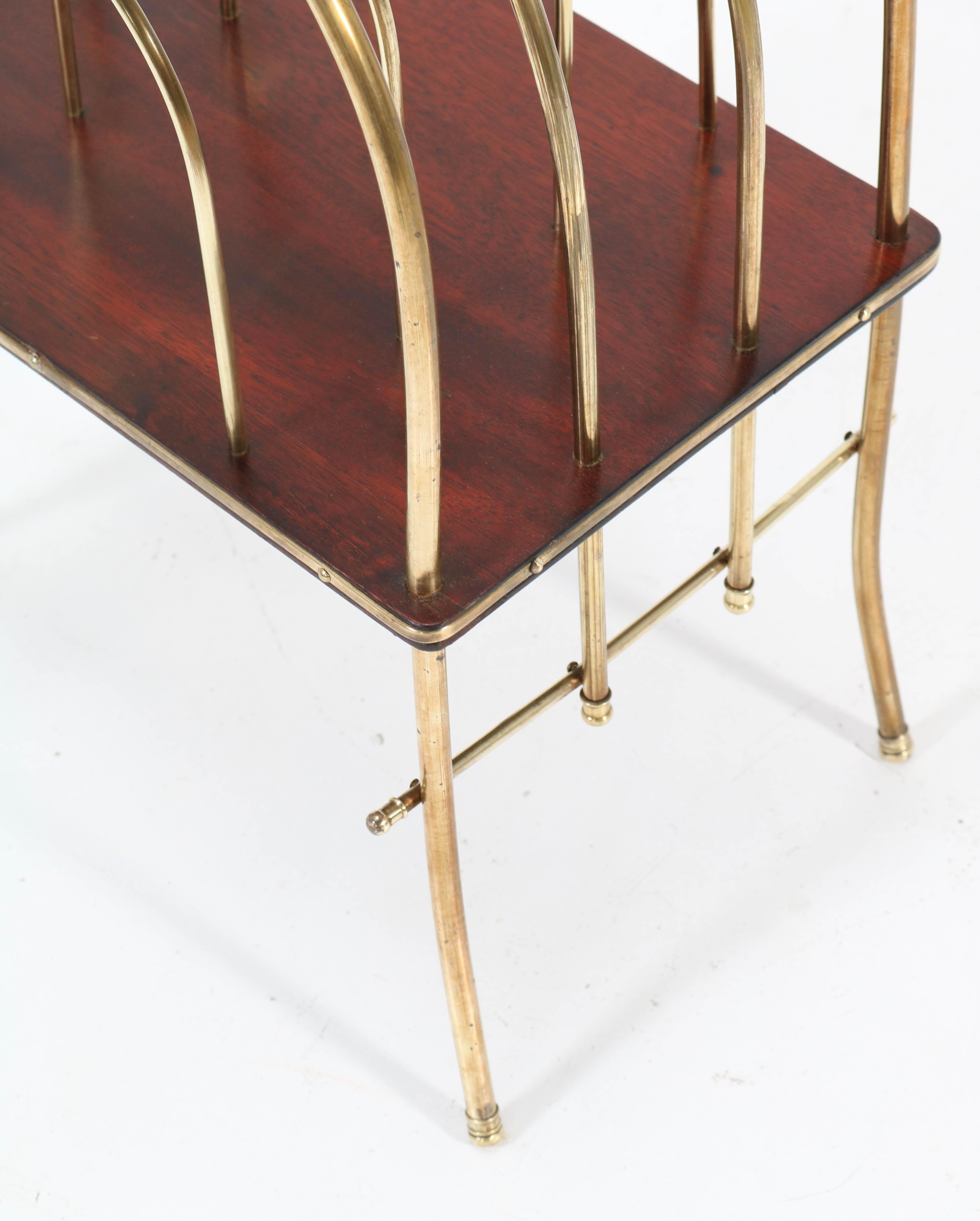 French Brass and Mahogany Art Nouveau Magazine Rack, 1900s For Sale 5