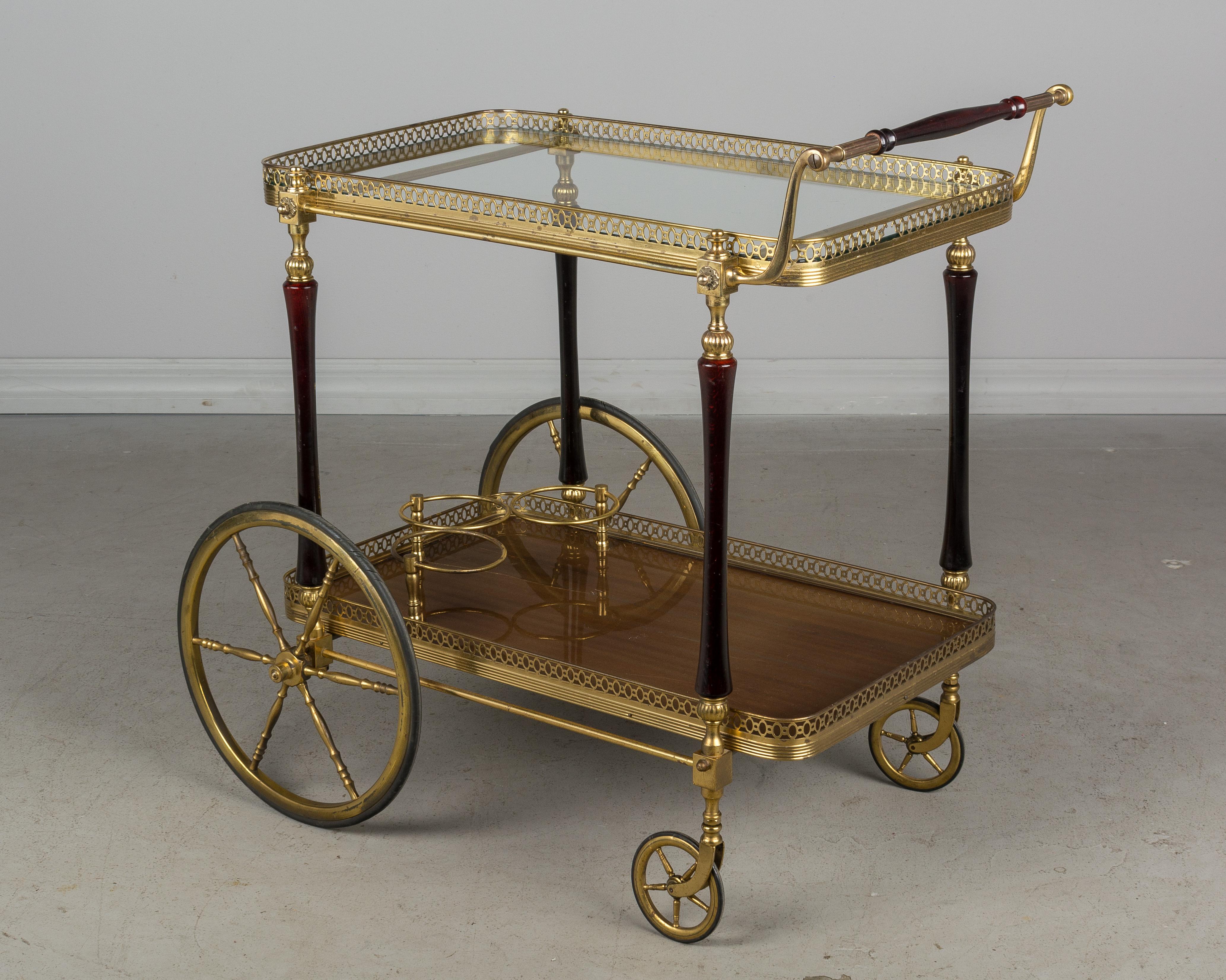 20th Century French Brass and Mahogany Bar Cart