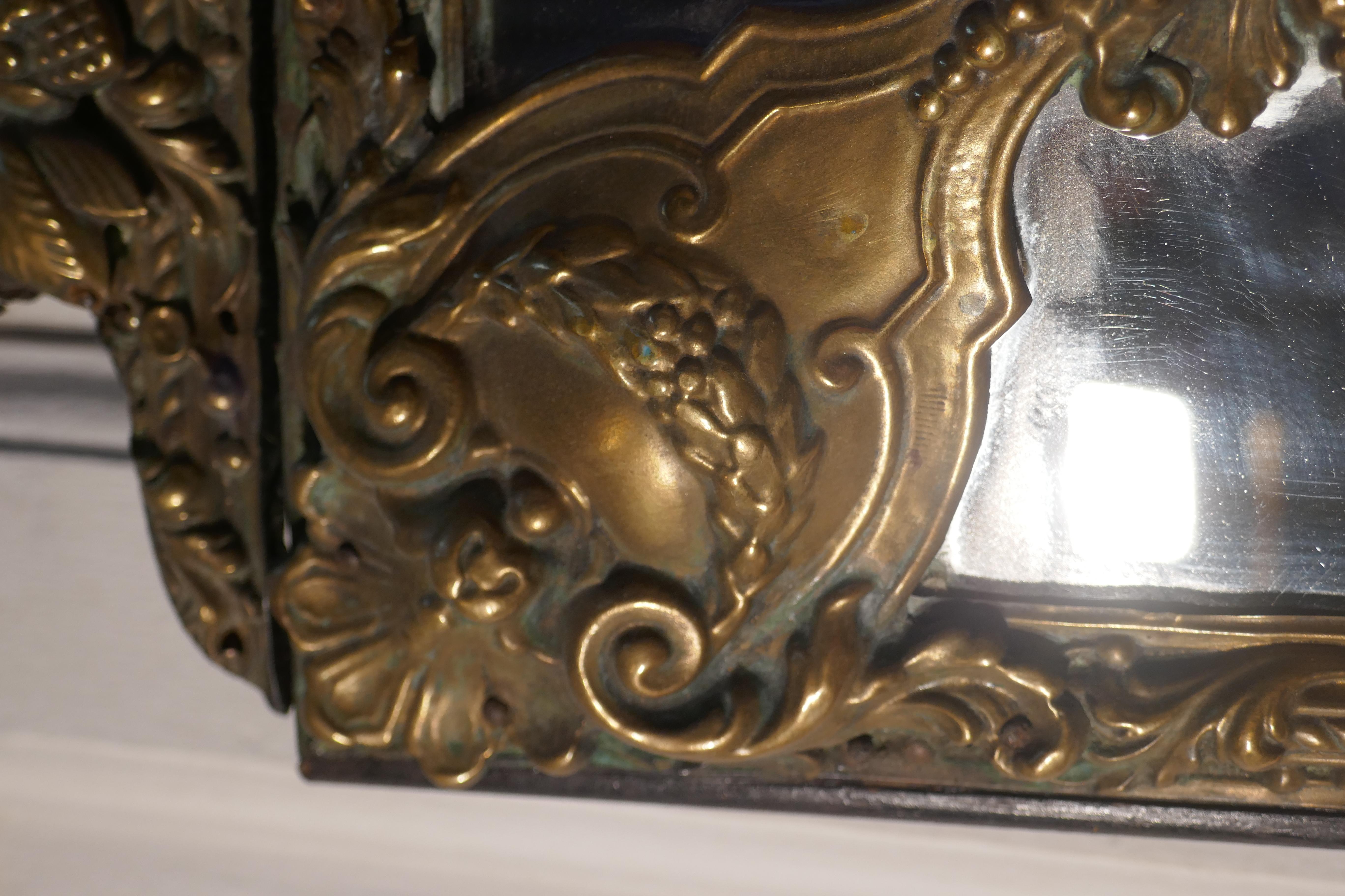 19th Century French Brass and Marble Console Table with Matching Cushion Mirror