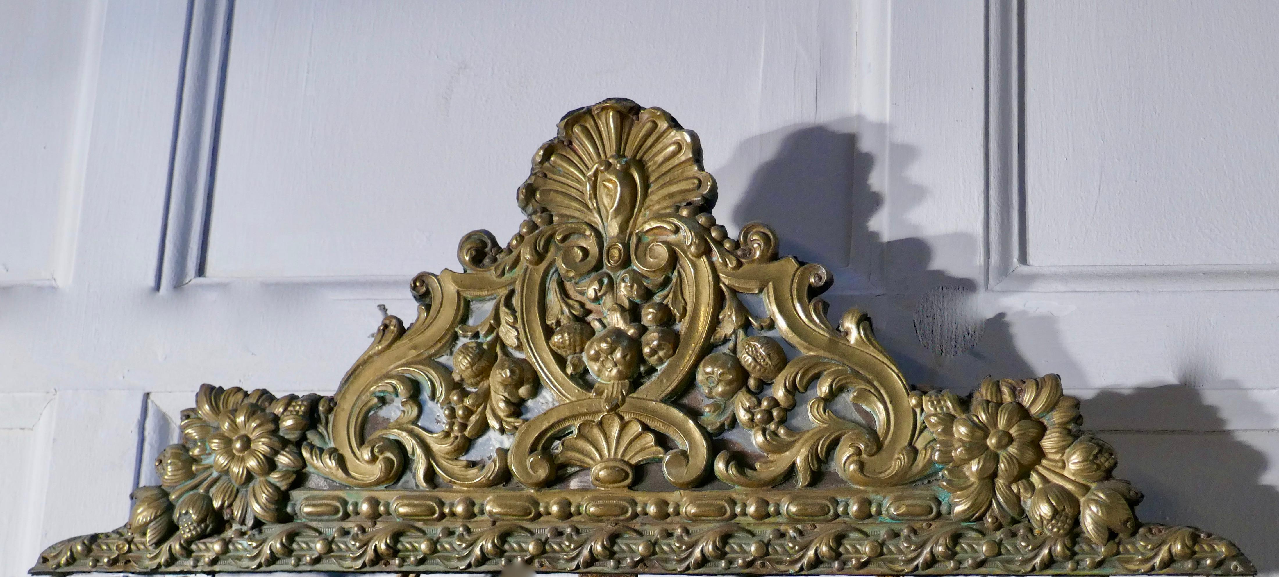 French Brass and Marble Console Table with Matching Cushion Mirror 2