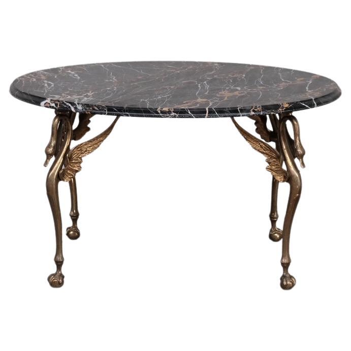 French Brass and Marble Mid-Century Circular Coffee Table
