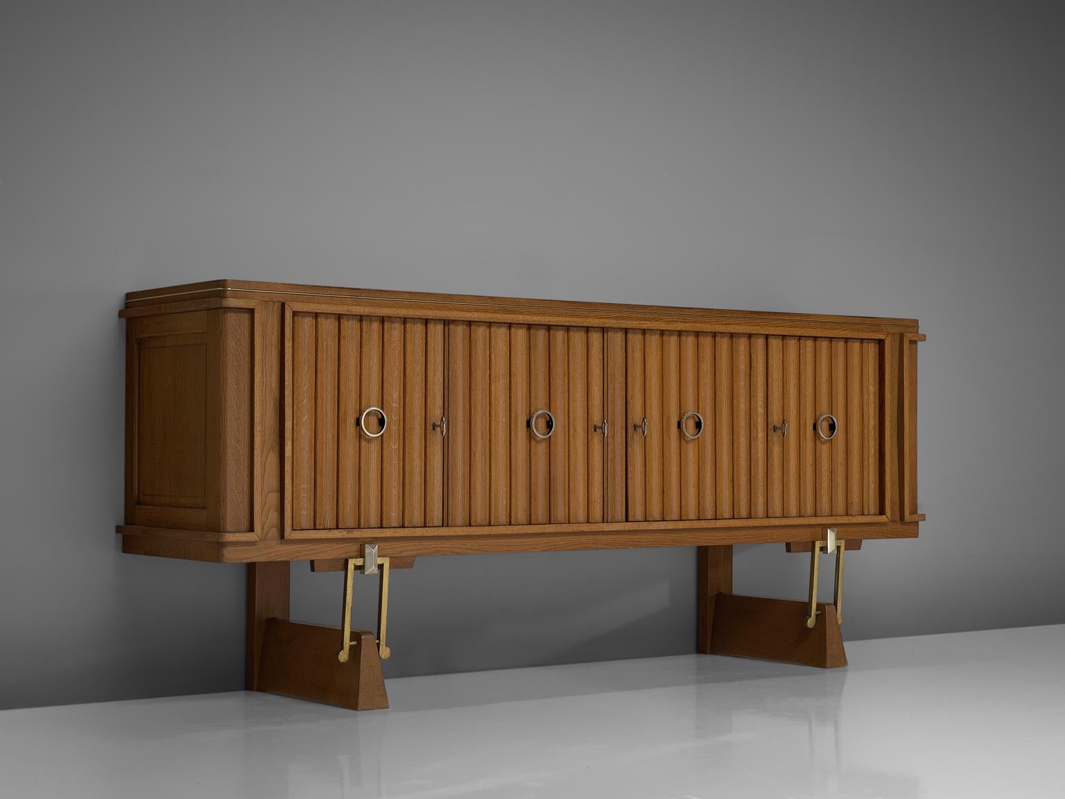 French Brass and Oak Credenza 1