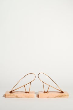 French Brass and Pink Marble Bookends