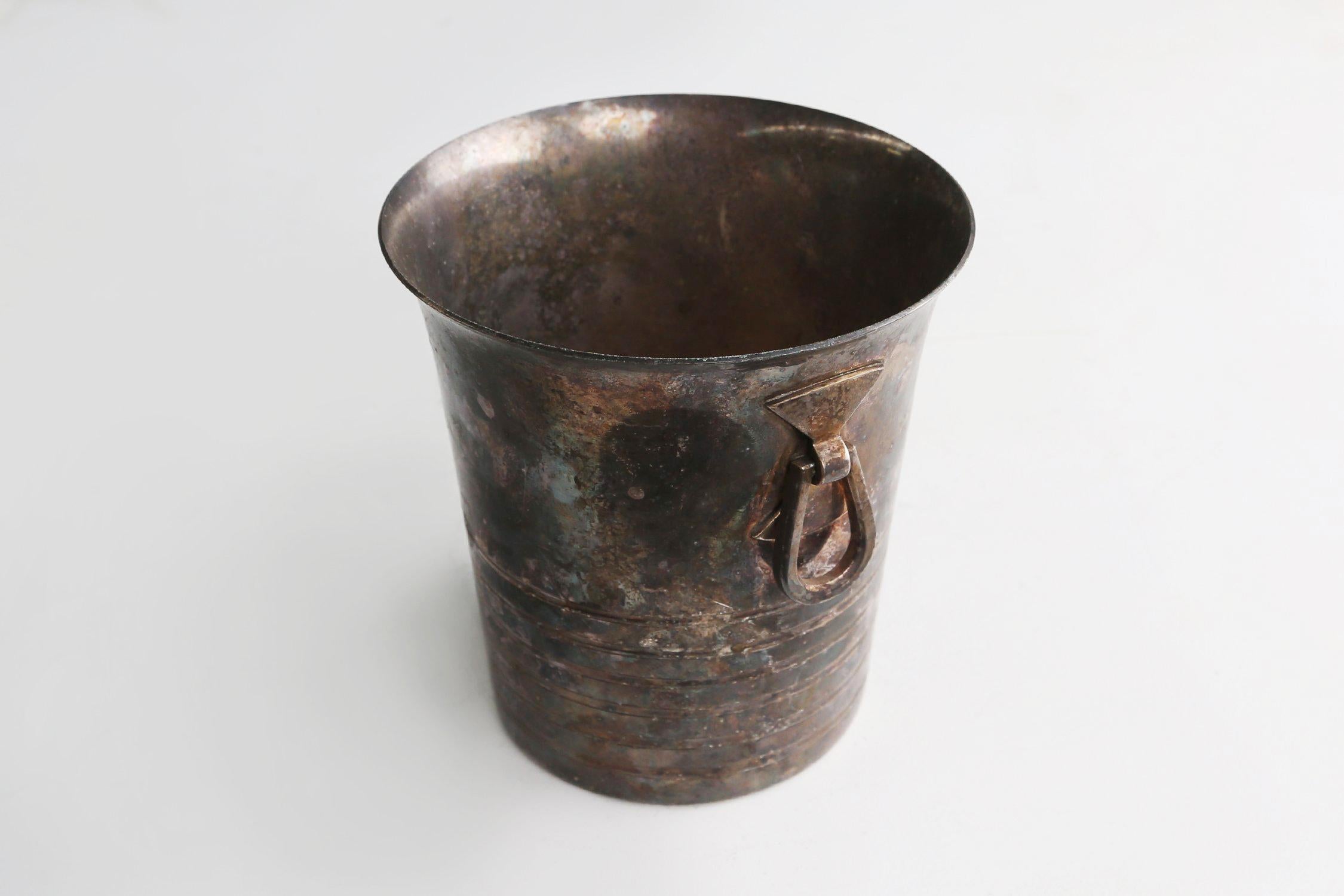 Mid-Century Modern French Brass and Silver Plated Ice Bucket Wiskemann style, 1900s For Sale