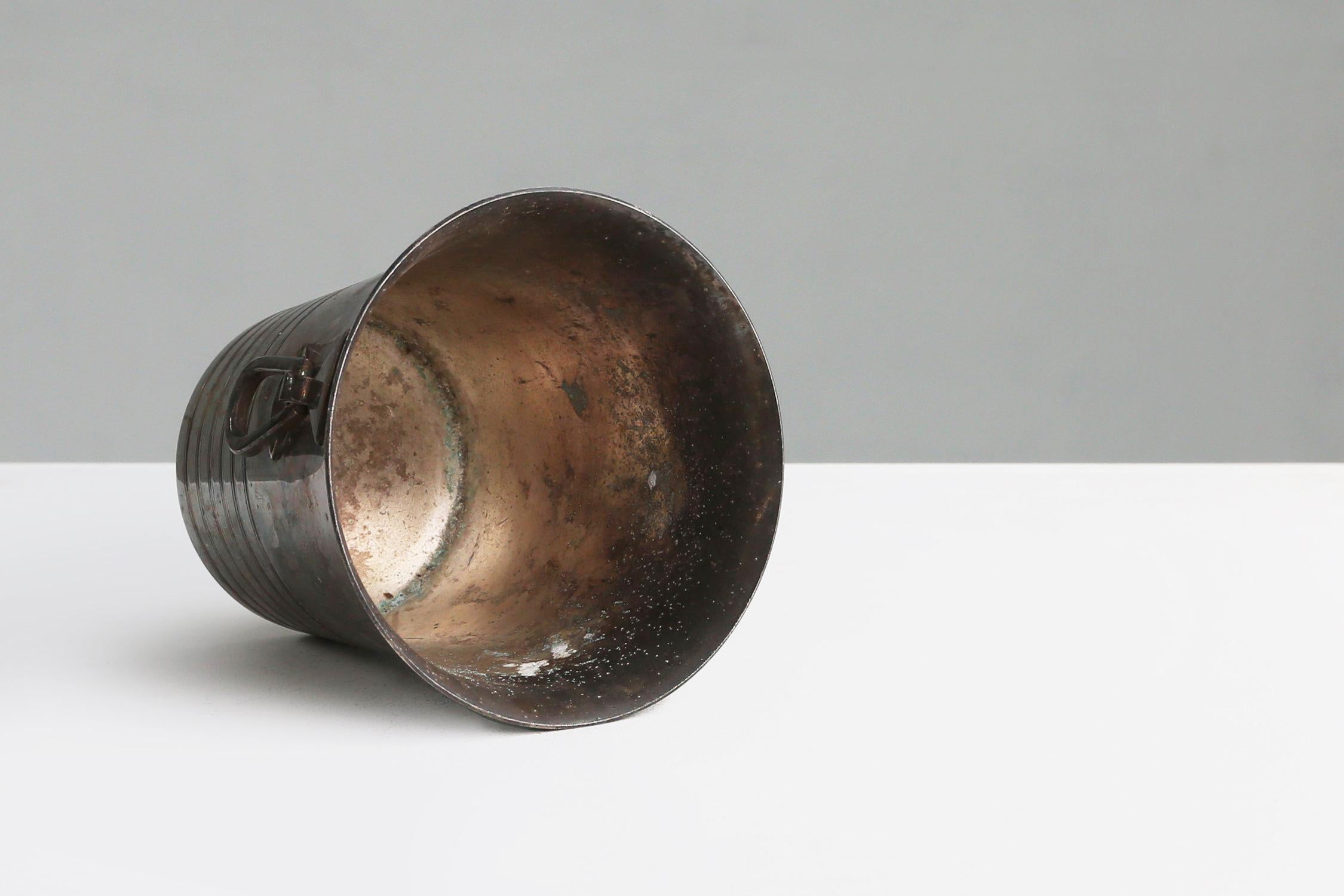 Silvered French Brass and Silver Plated Ice Bucket Wiskemann style, 1900s For Sale