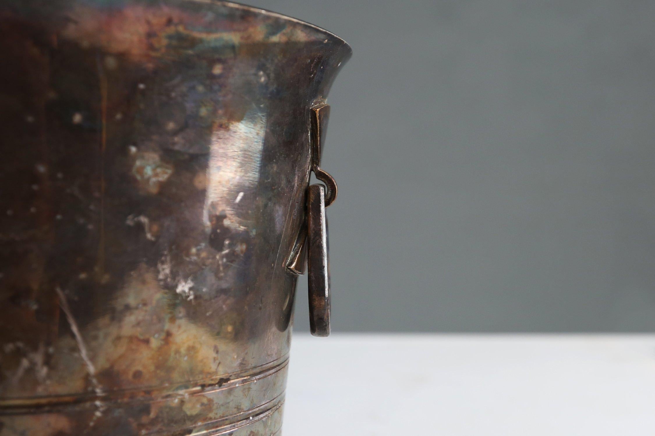French Brass and Silver Plated Ice Bucket Wiskemann style, 1900s In Good Condition For Sale In Meulebeke, BE
