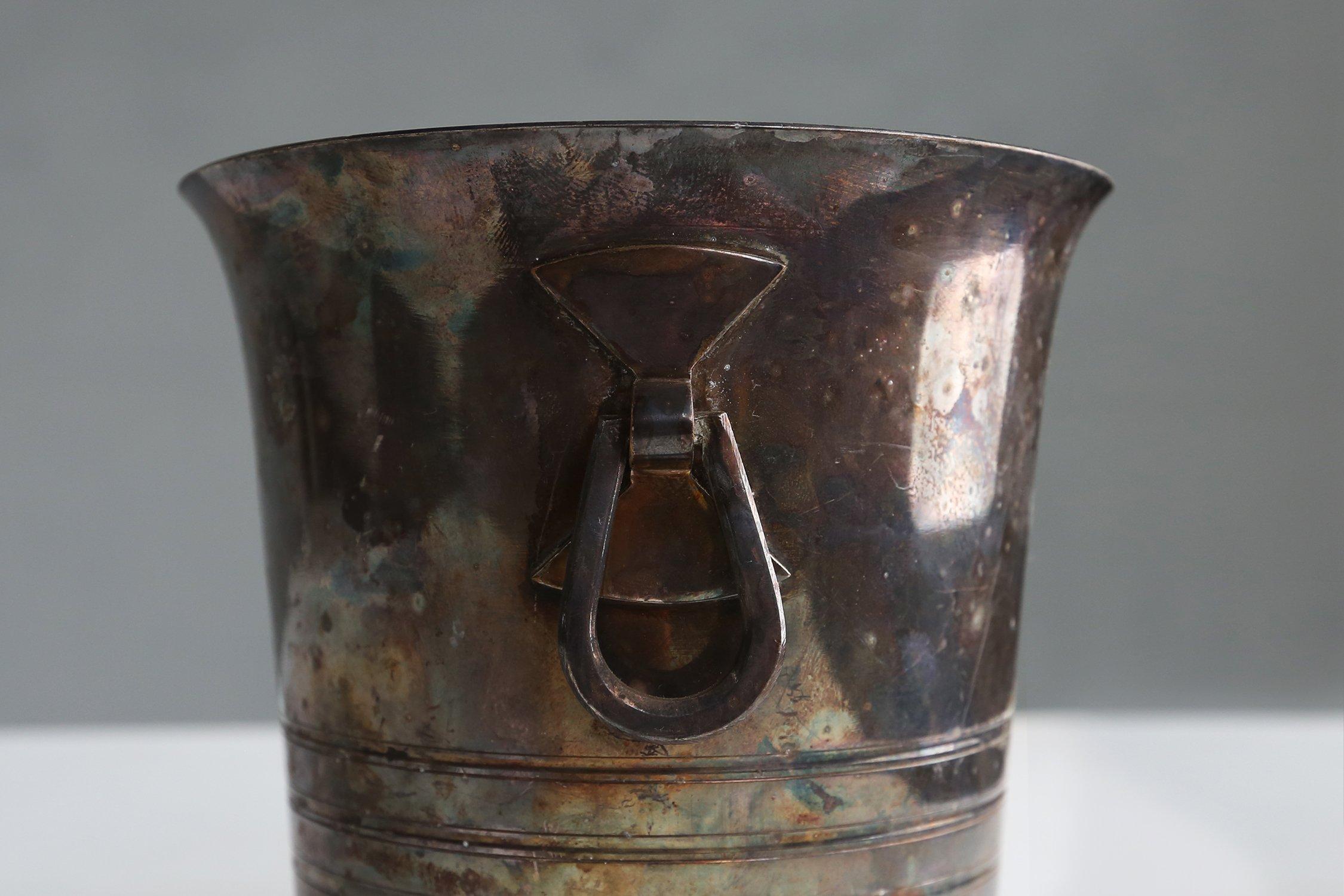 20th Century French Brass and Silver Plated Ice Bucket Wiskemann style, 1900s For Sale