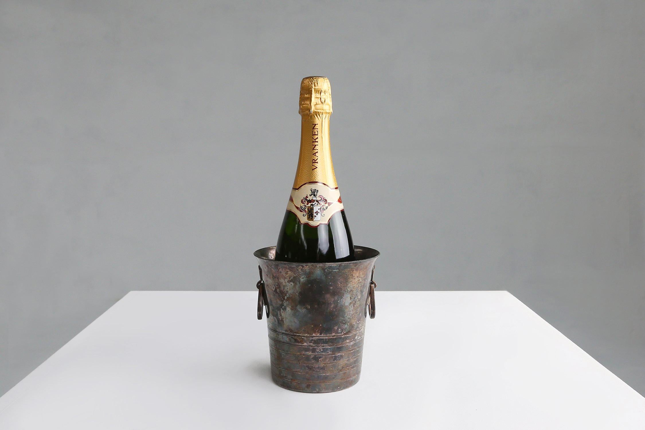 French Brass and Silver Plated Ice Bucket Wiskemann style, 1900s For Sale 2