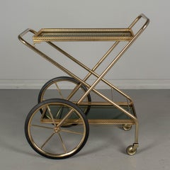 French Brass and Smoke Glass Folding Bar Cart